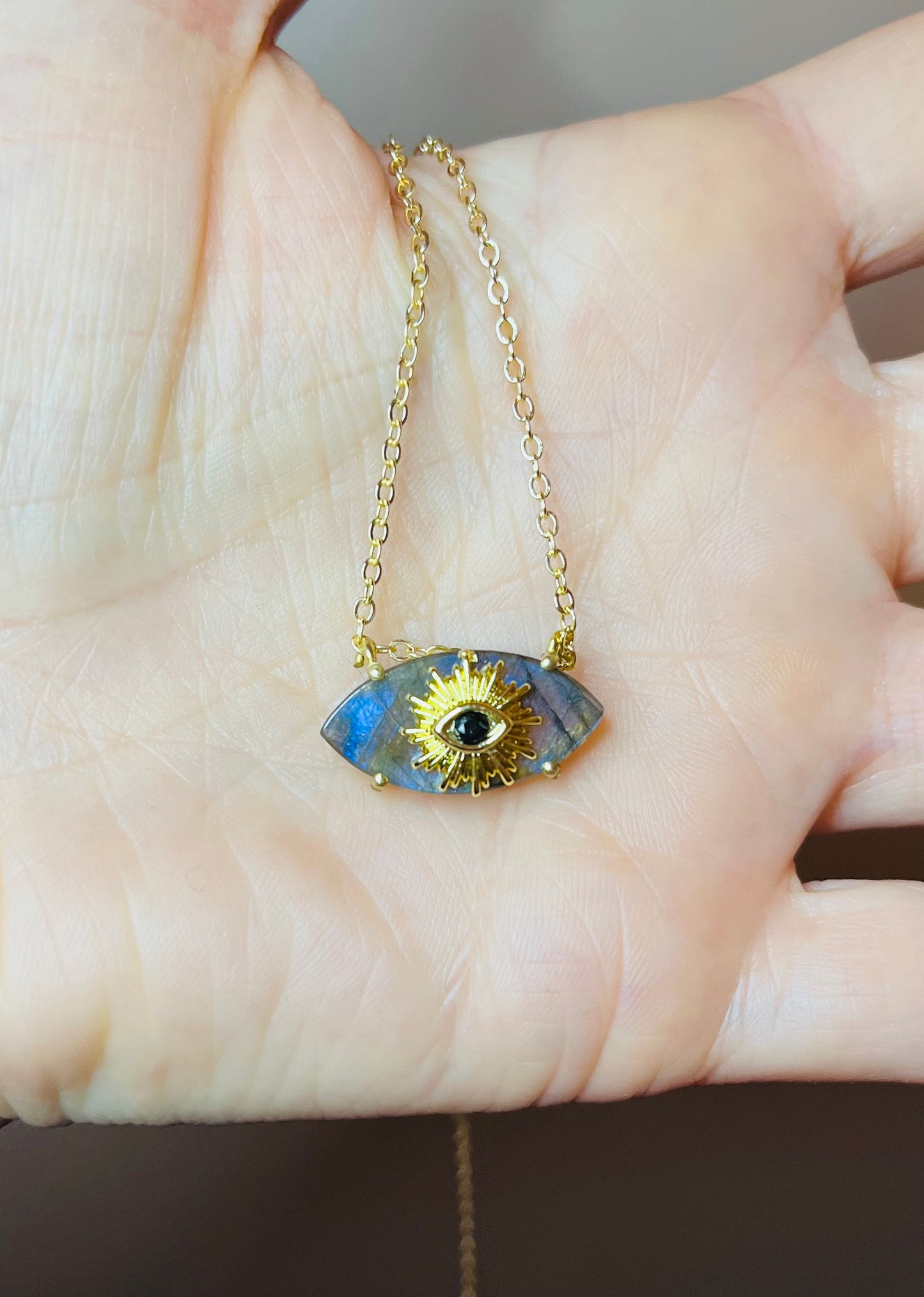 Collier amulette œil protecteur Labradorite