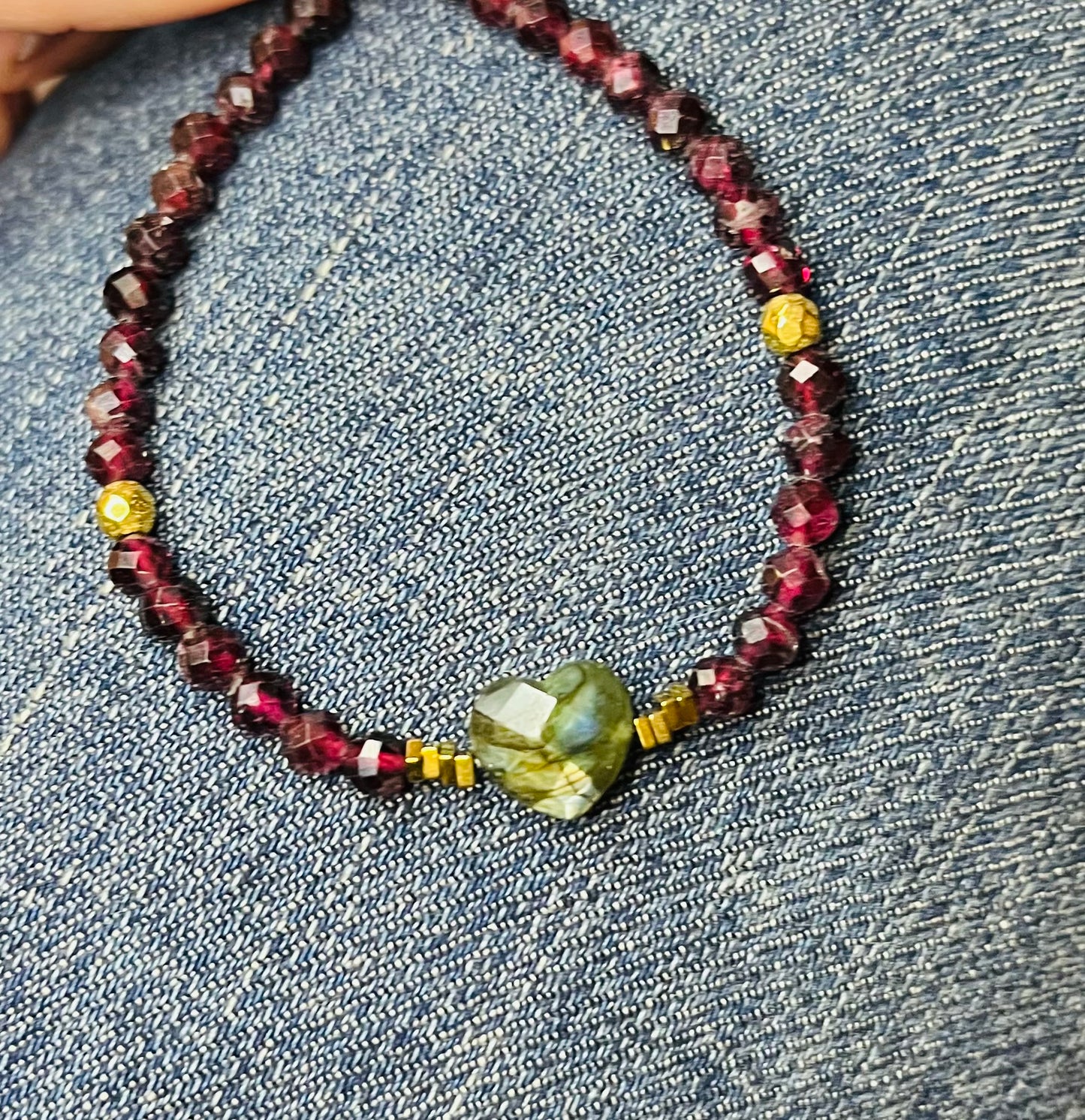 Bracelet cœur Labradorite et Grenat