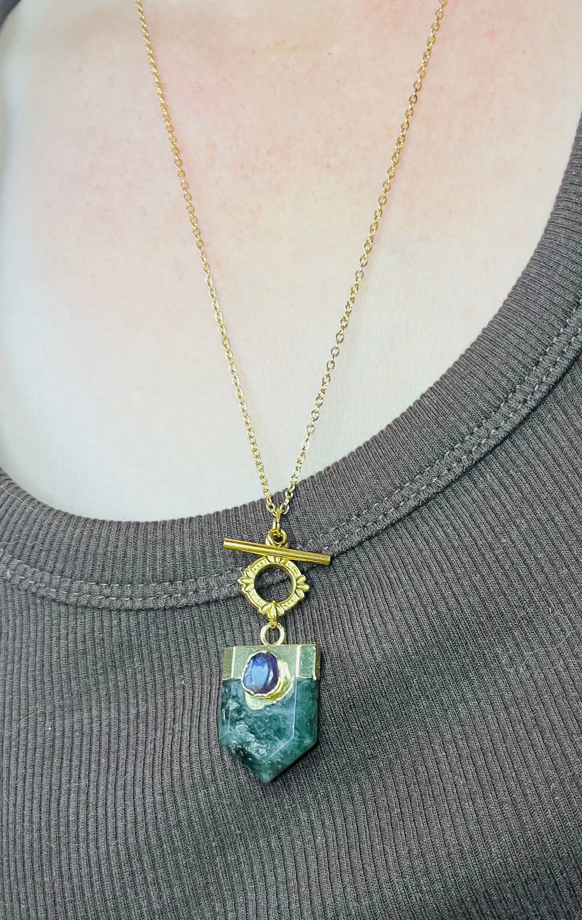 Collier sautoir talisman Labradorite et Améthyste