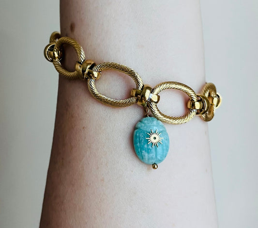 Bracelet talisman scarabée Amazonite
