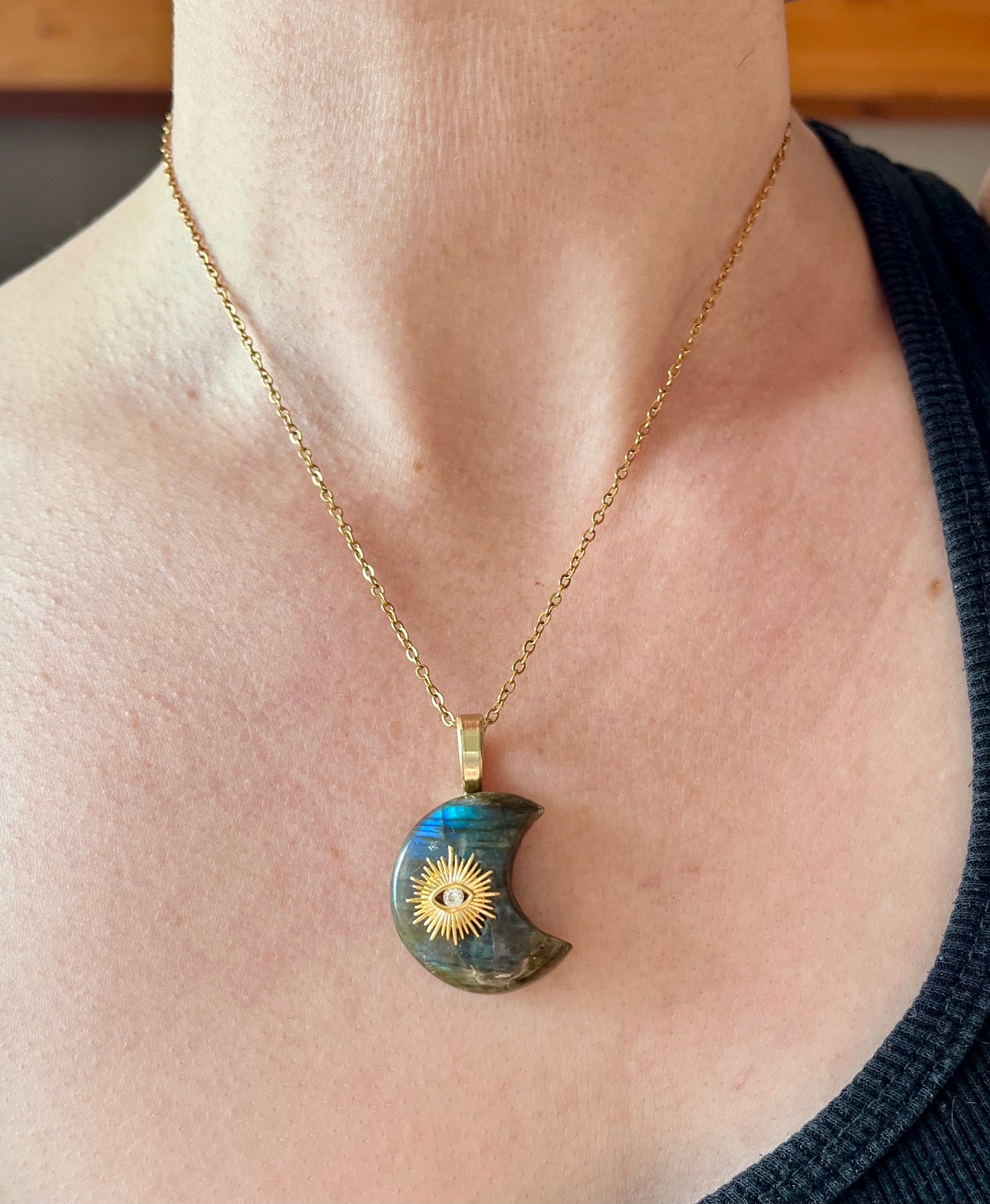 Collier pendentif Lune Labradorite