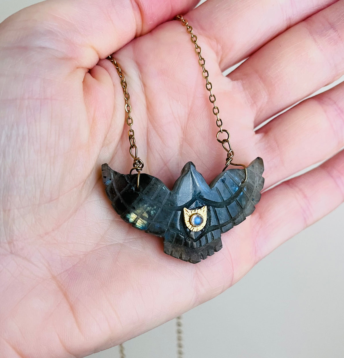 Collier Sautoir grigri phœnix Labradorite
