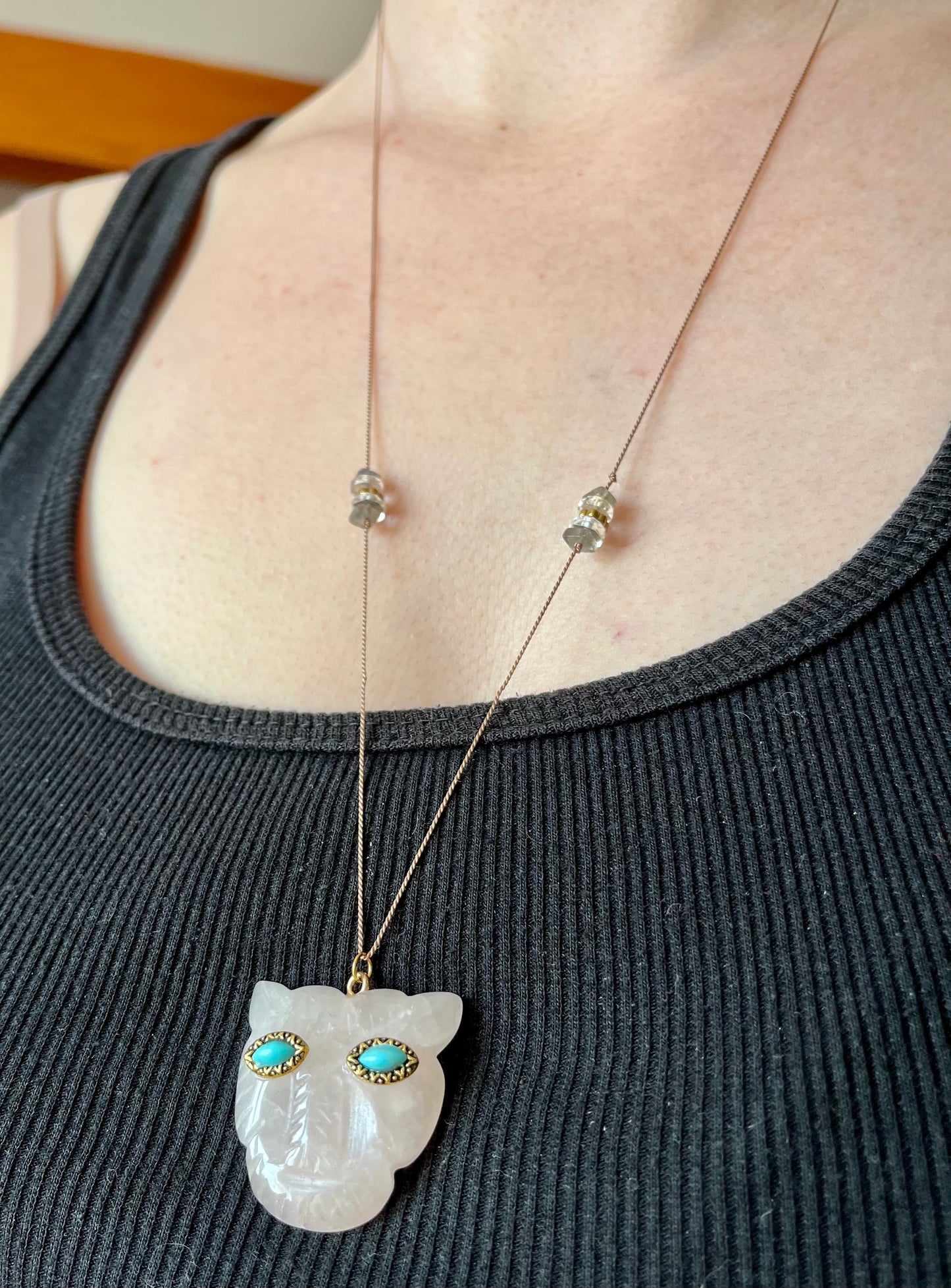 Collier sautoir talisman tigre Quartz rose