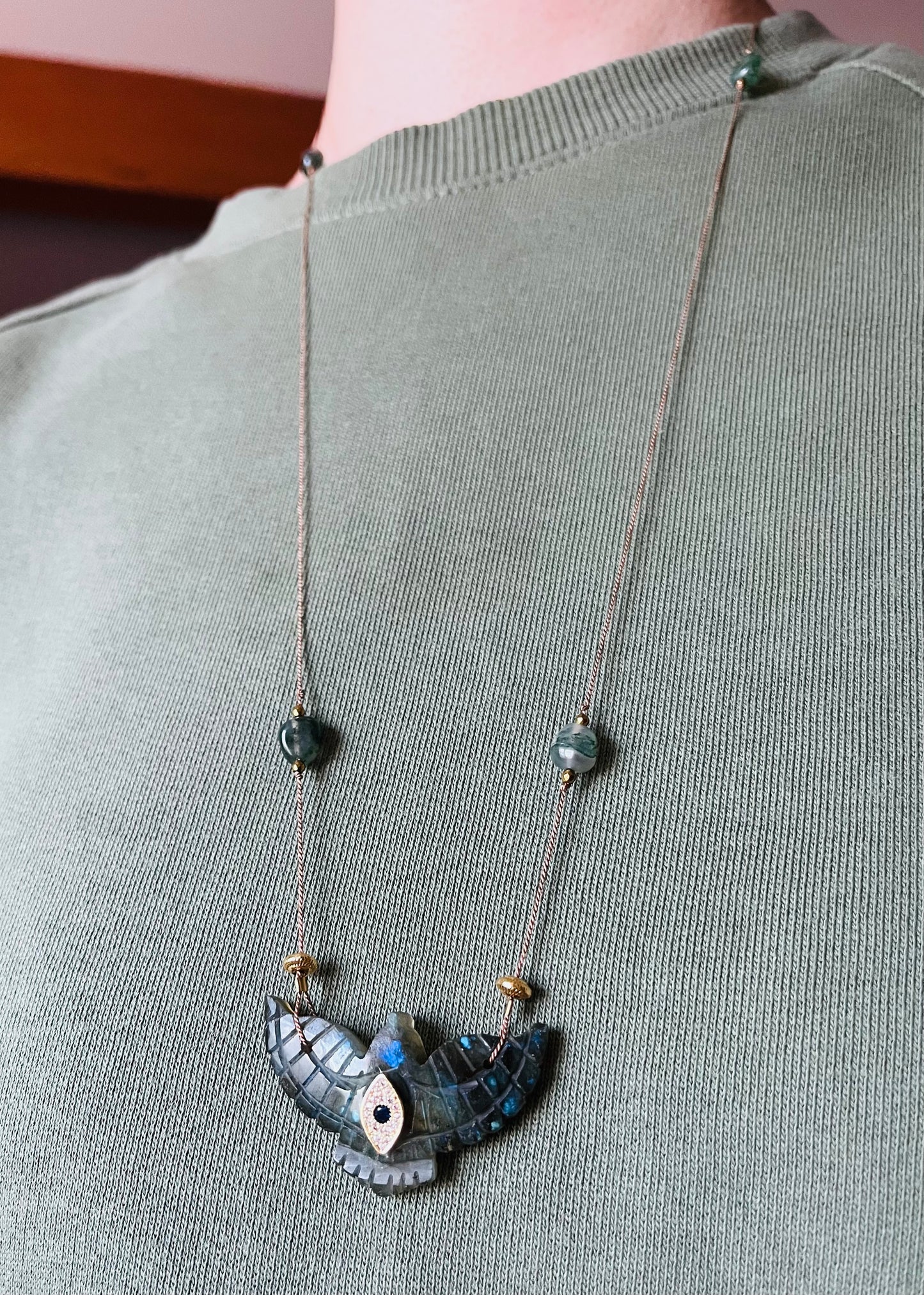 Sautoir phœnix Labradorite et Agate mousse