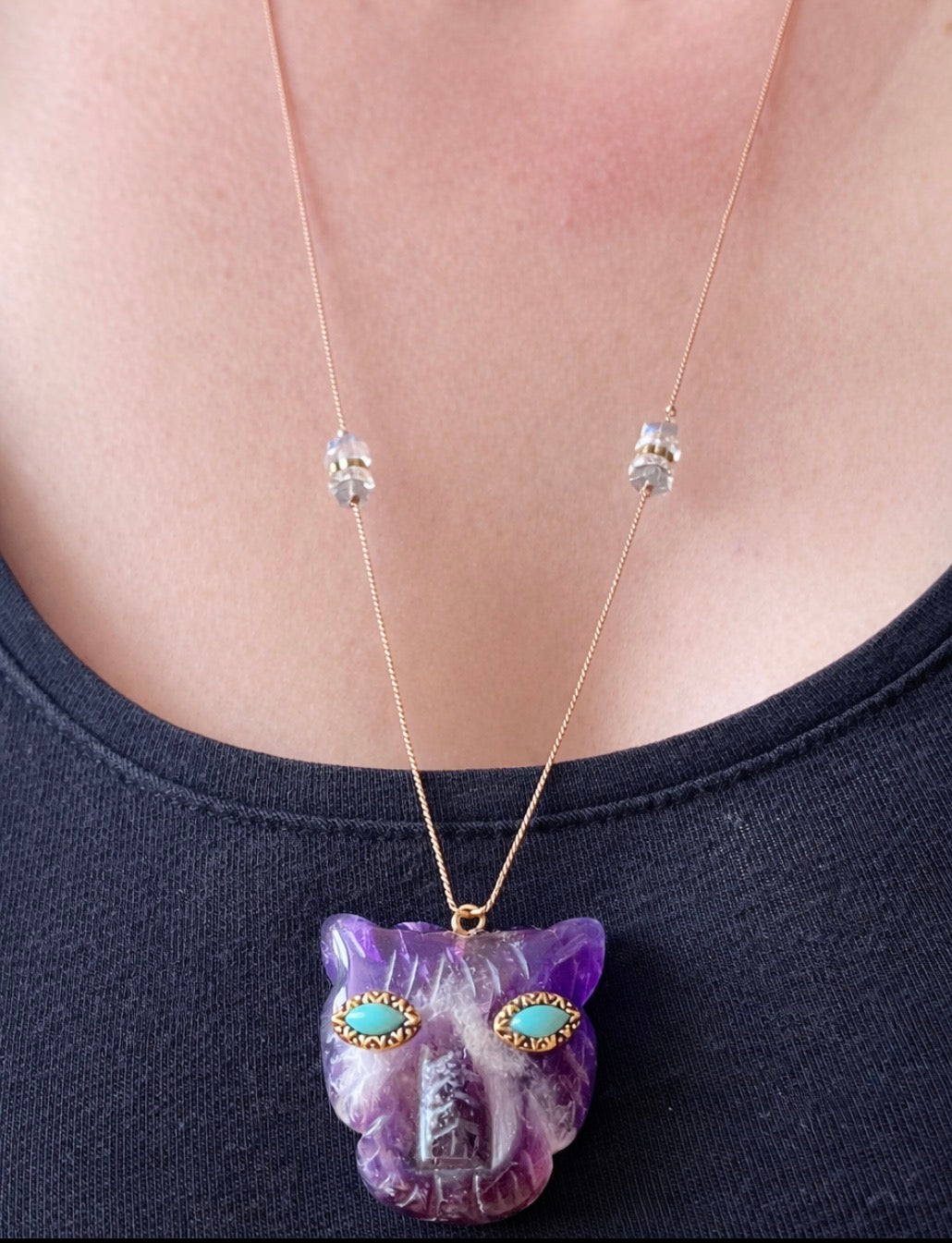 Collier sautoir talisman tigre Améthyste