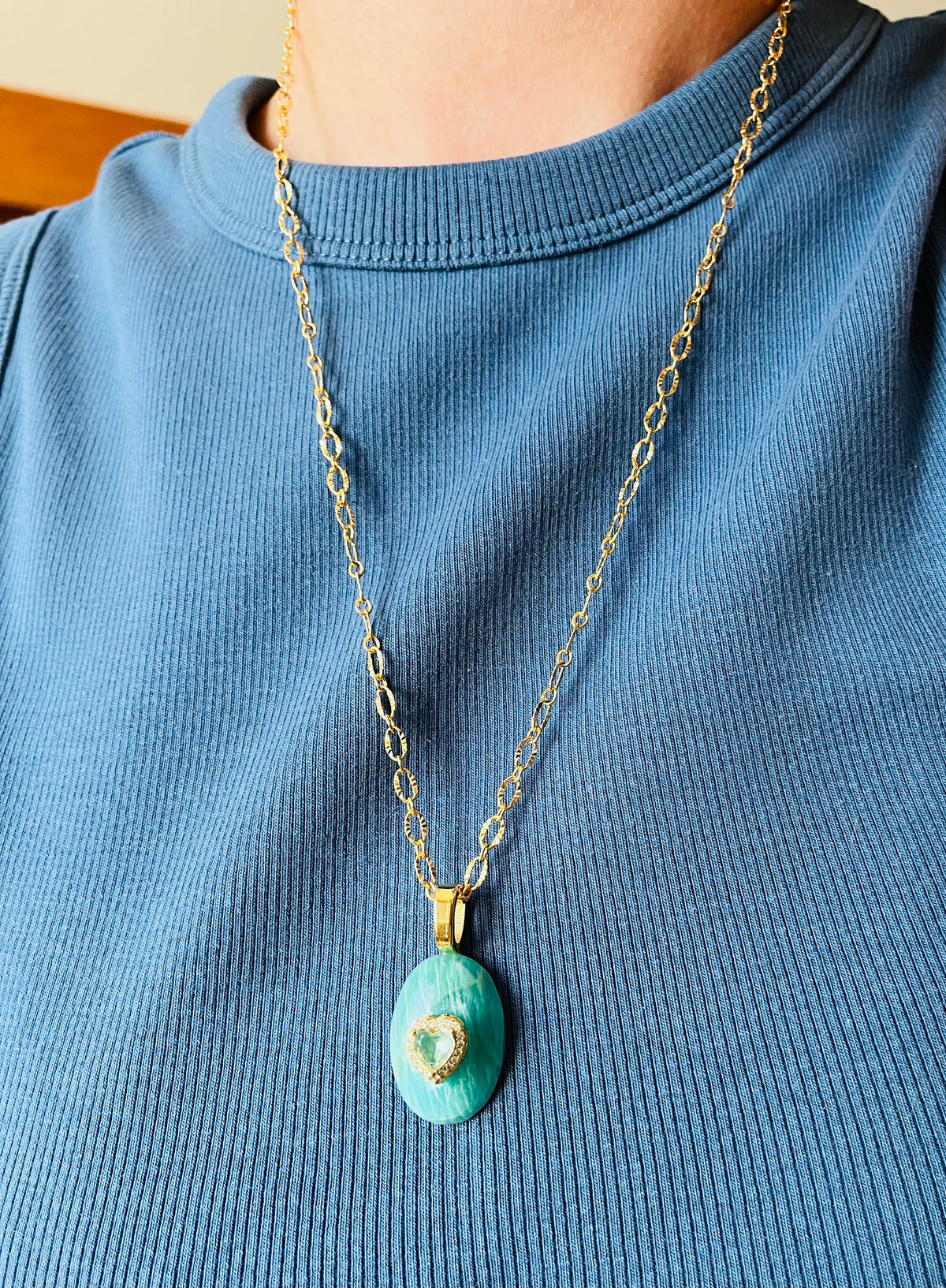 Collier sautoir grigri Amazonite