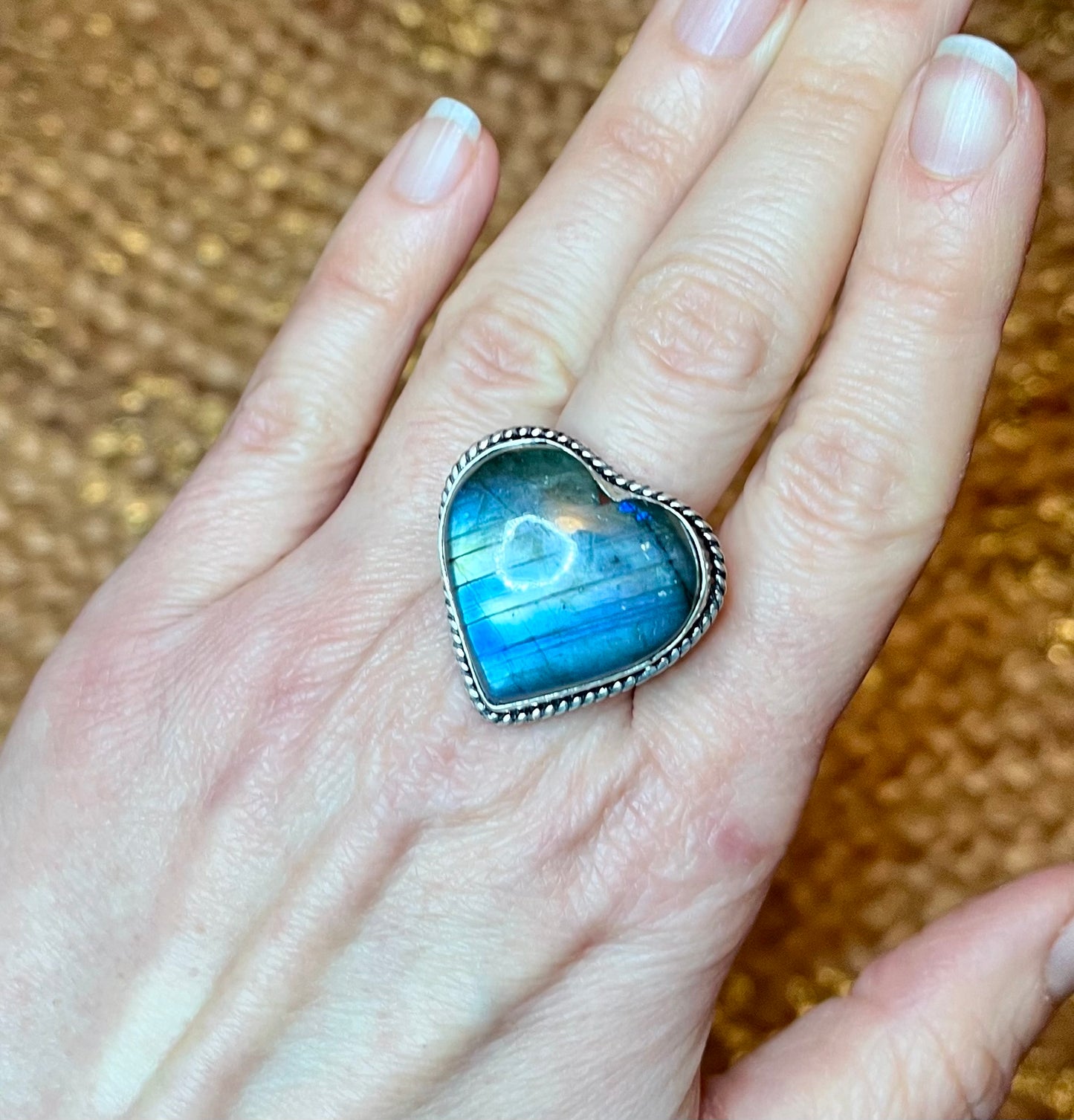 Bague coeur Labradorite et argent 925