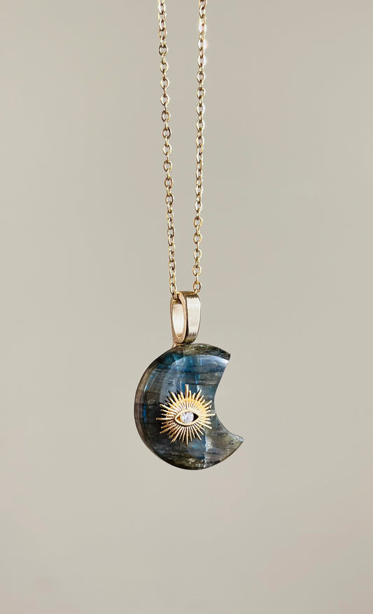 Collier pendentif Lune Labradorite