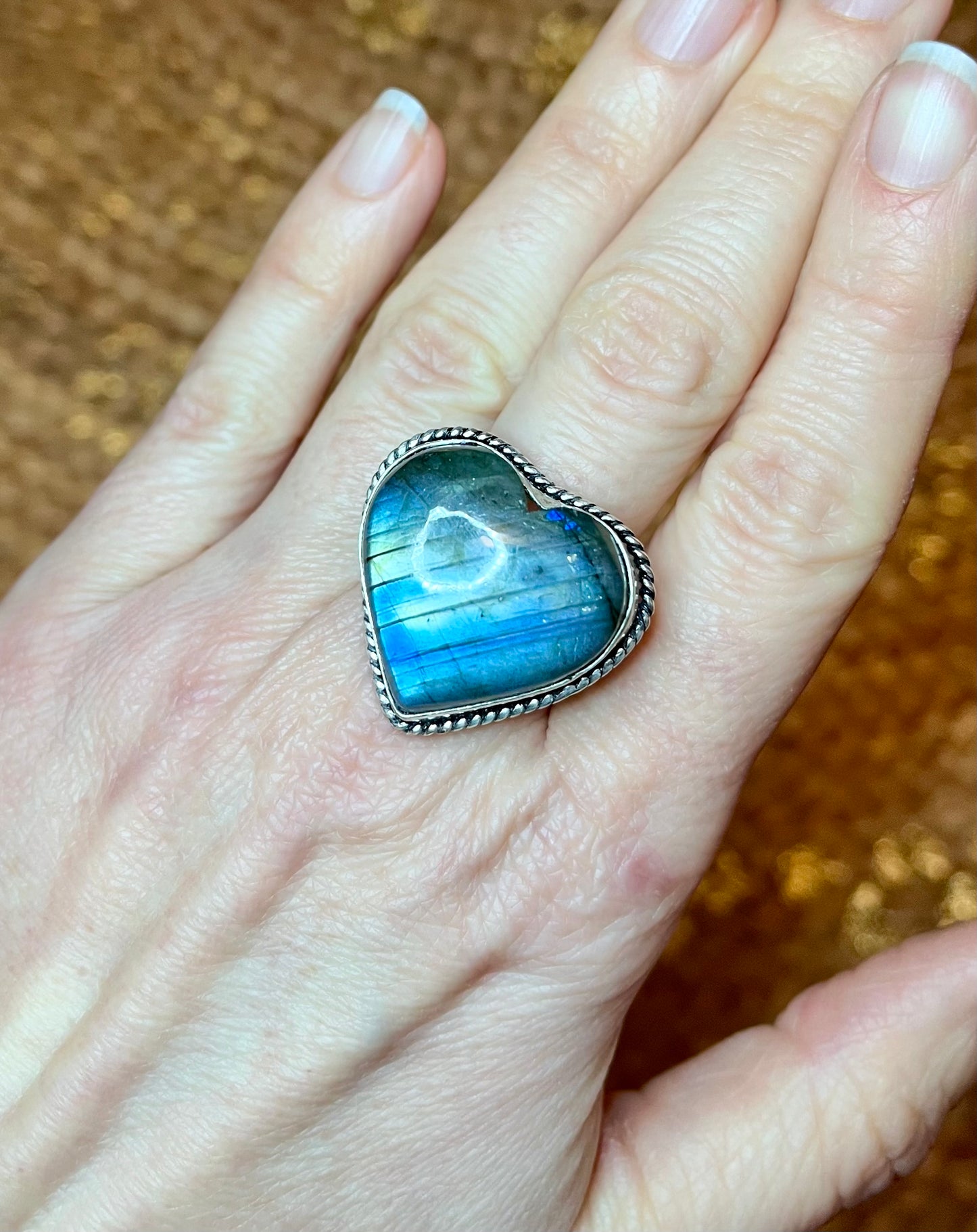 Bague coeur Labradorite et argent 925
