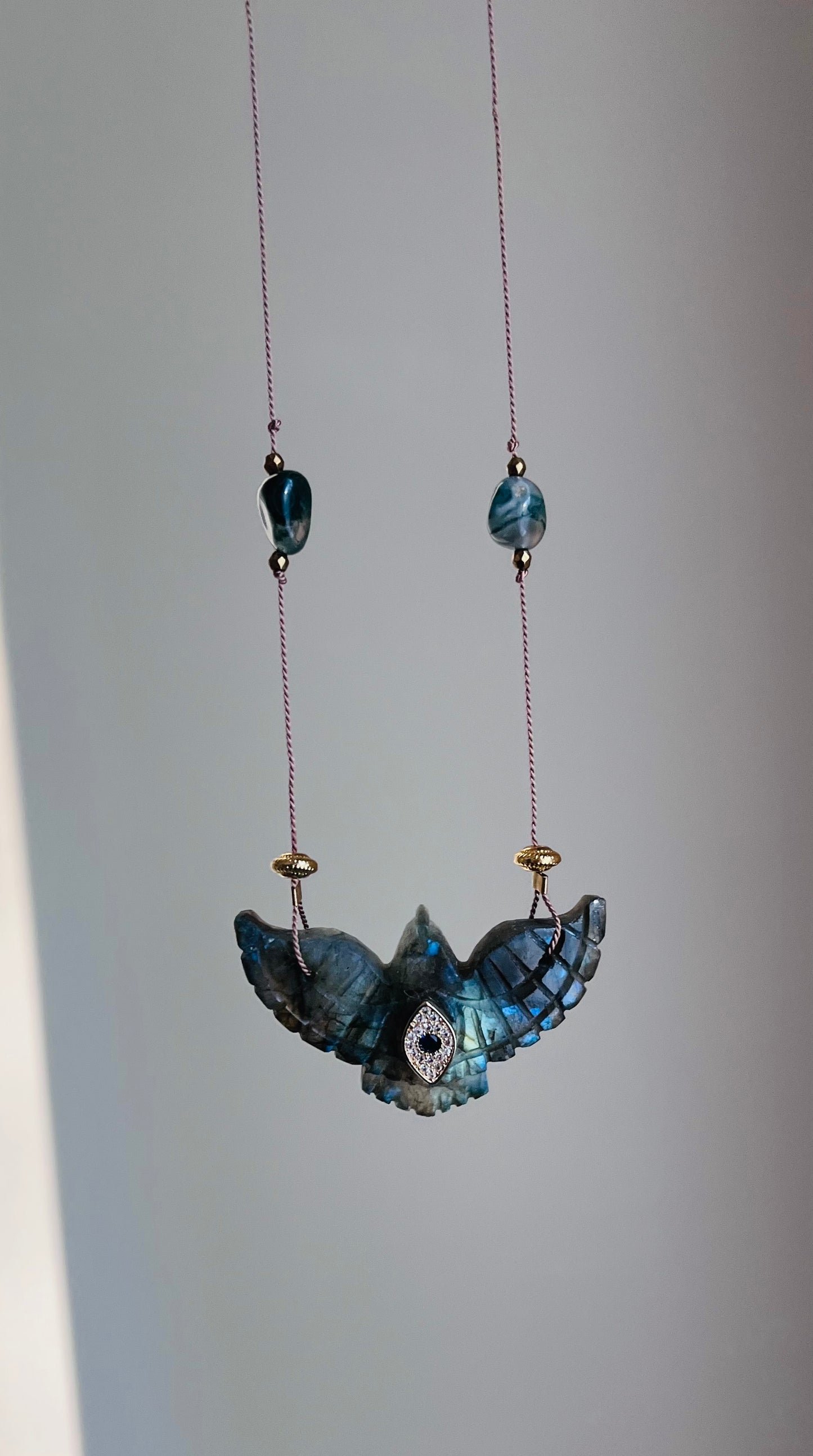 Sautoir phœnix Labradorite et Agate mousse