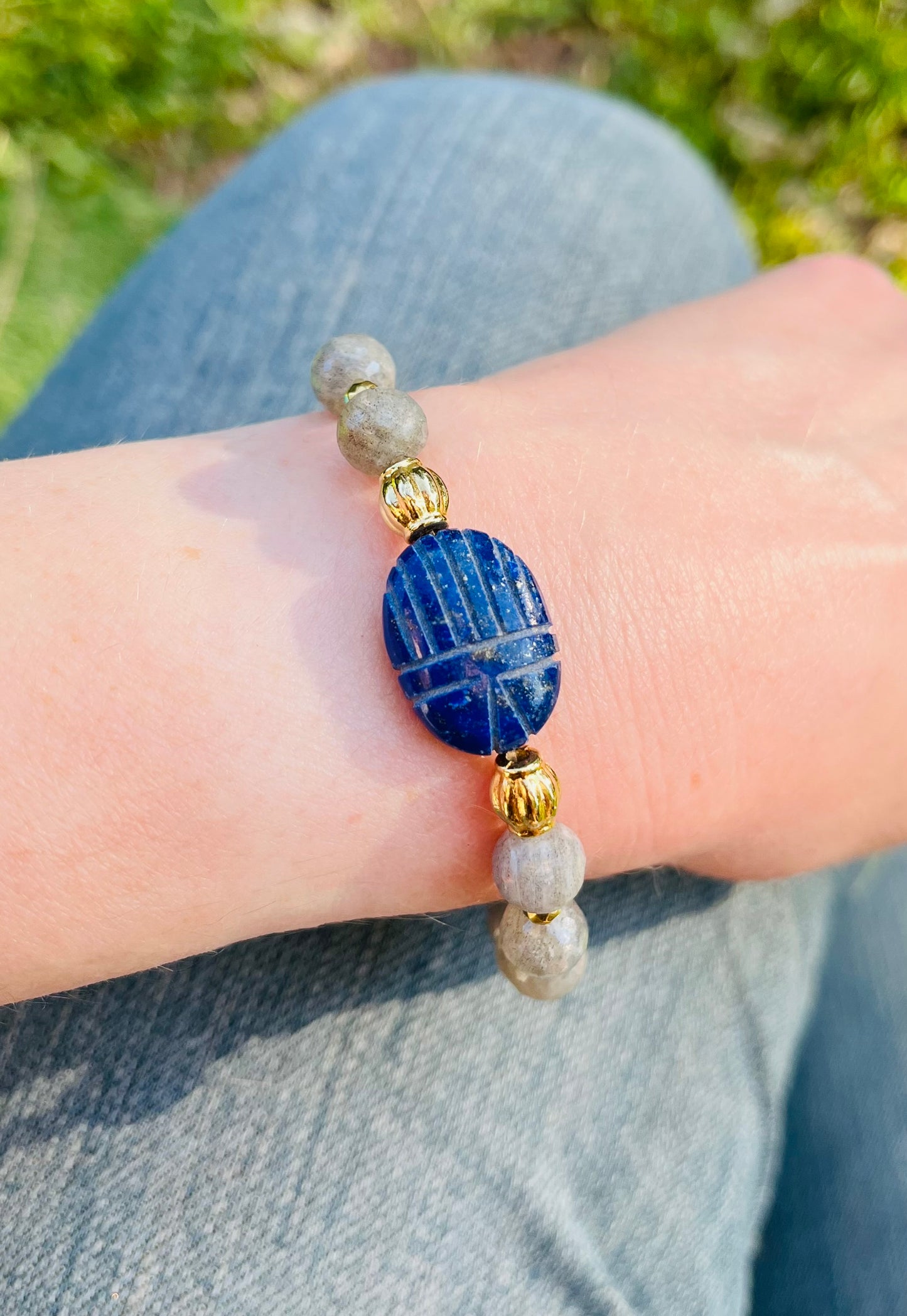Bracelet talisman scarabée Lapis-Lazuli et Labradorite