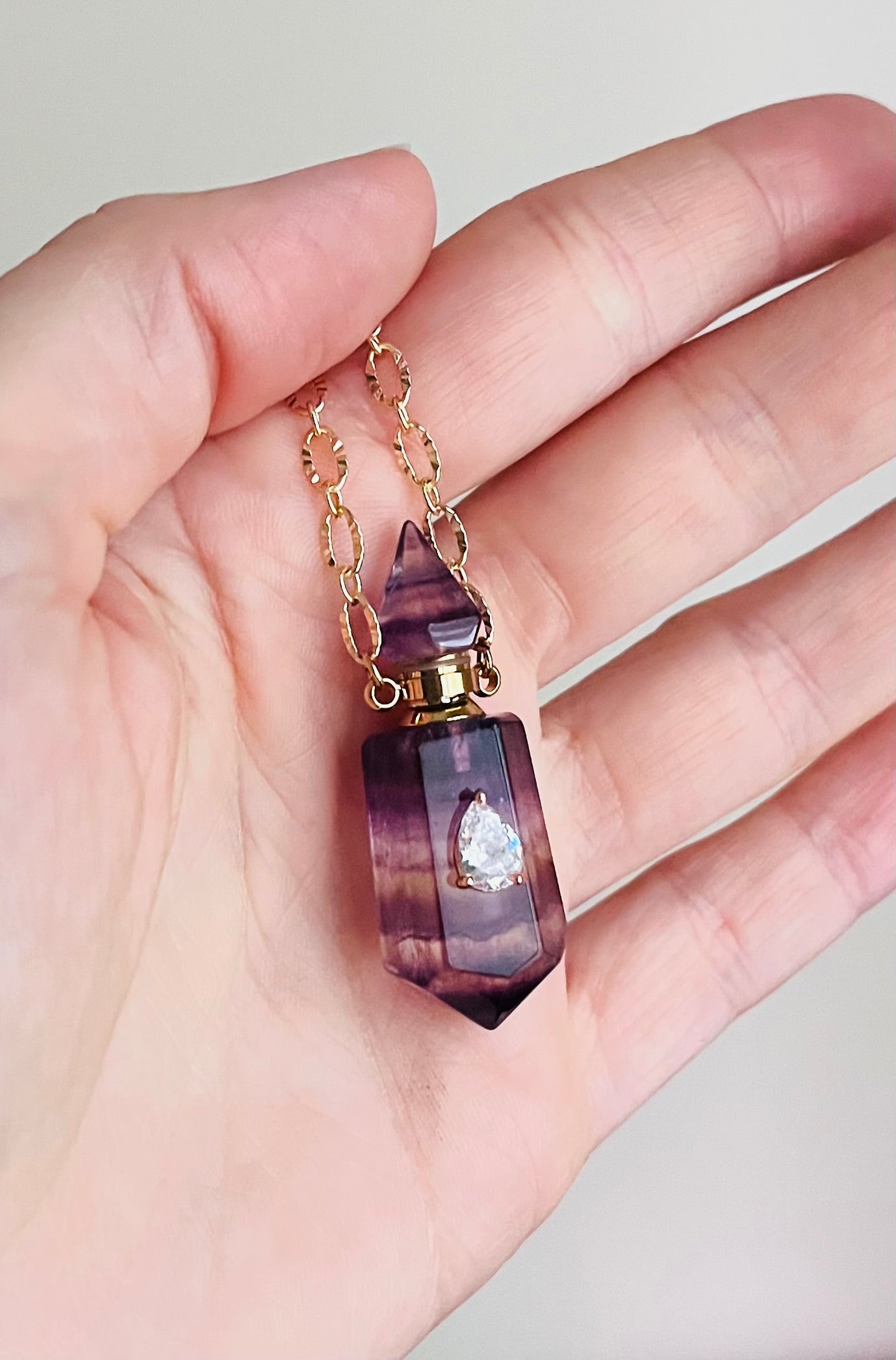 Collier sautoir fiole talisman Amétrine