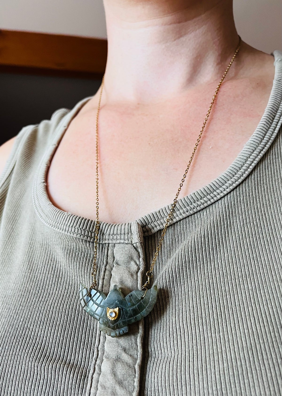 Collier Sautoir grigri phœnix Labradorite