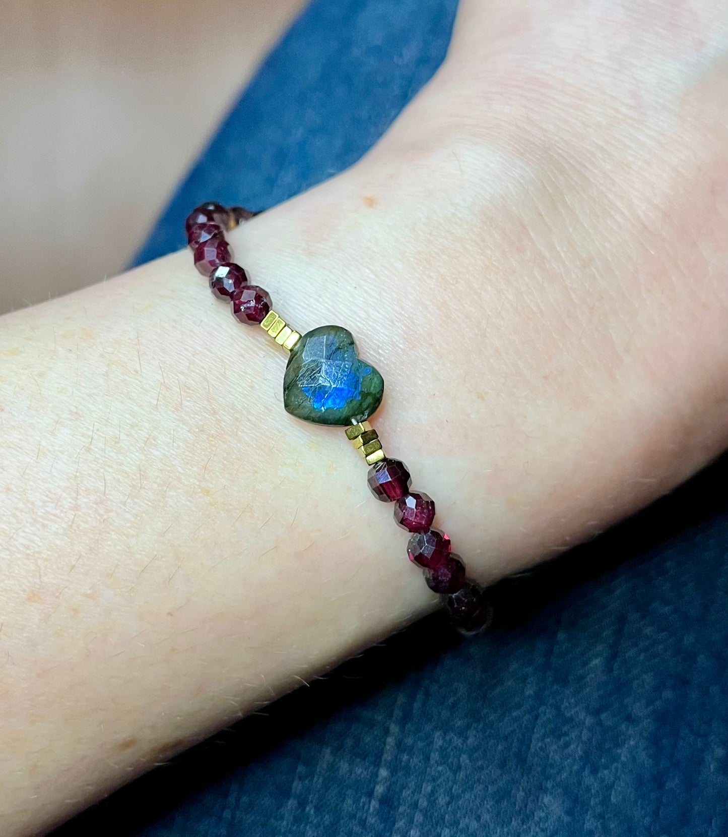 Bracelet cœur Labradorite et Grenat