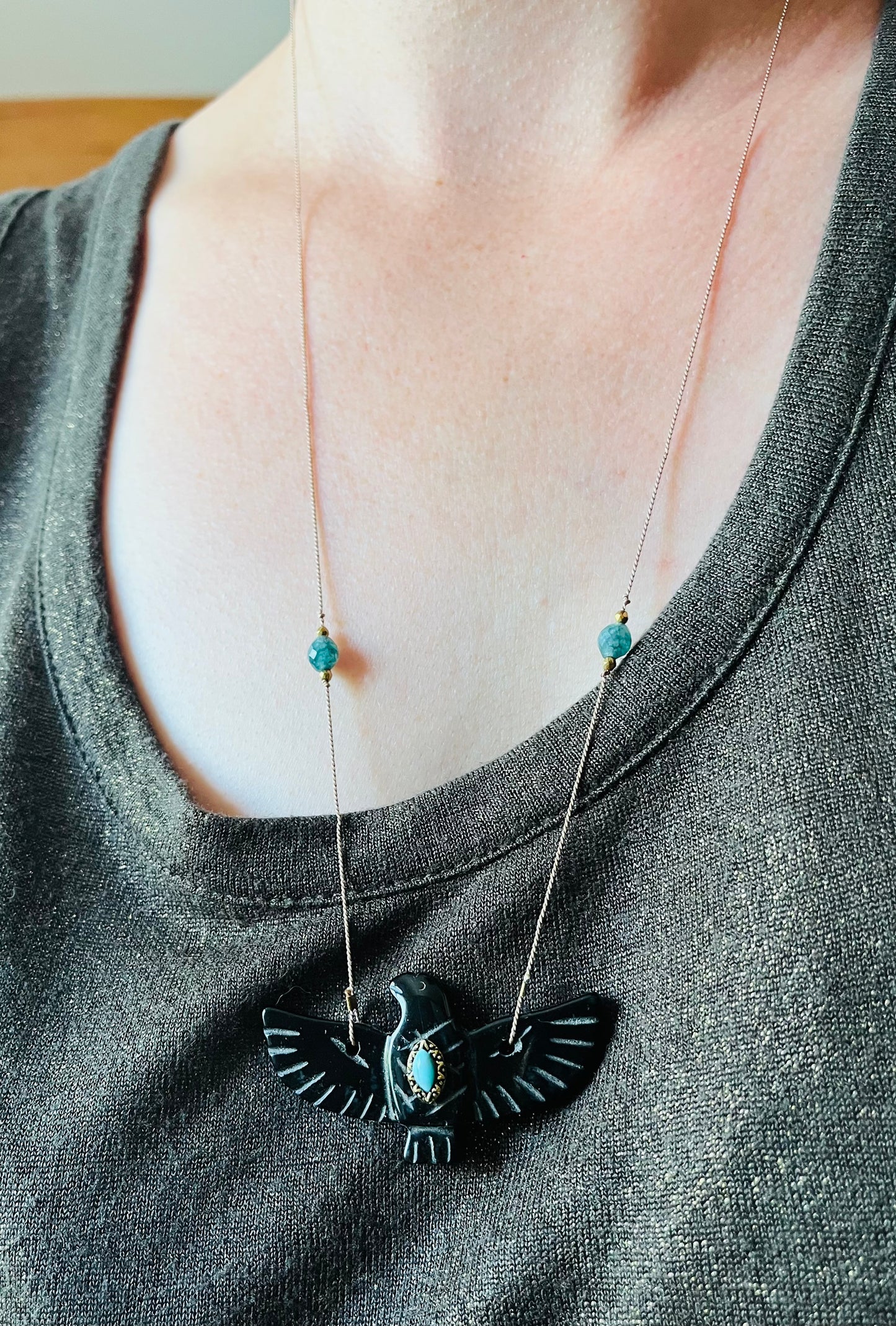 Collier sautoir phœnix Onyx noir