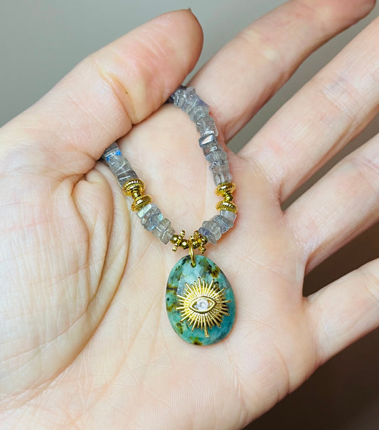 Collier Labradorite et Turquoise Africaine
