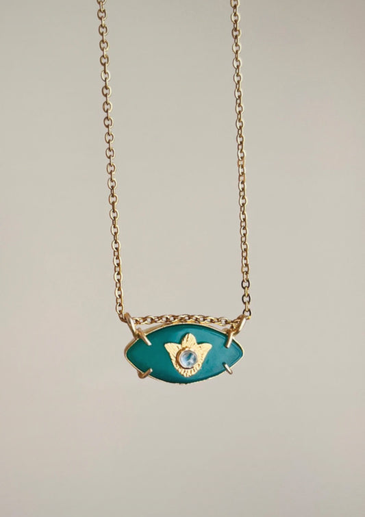 Collier amulette œil protecteur Onyx vert