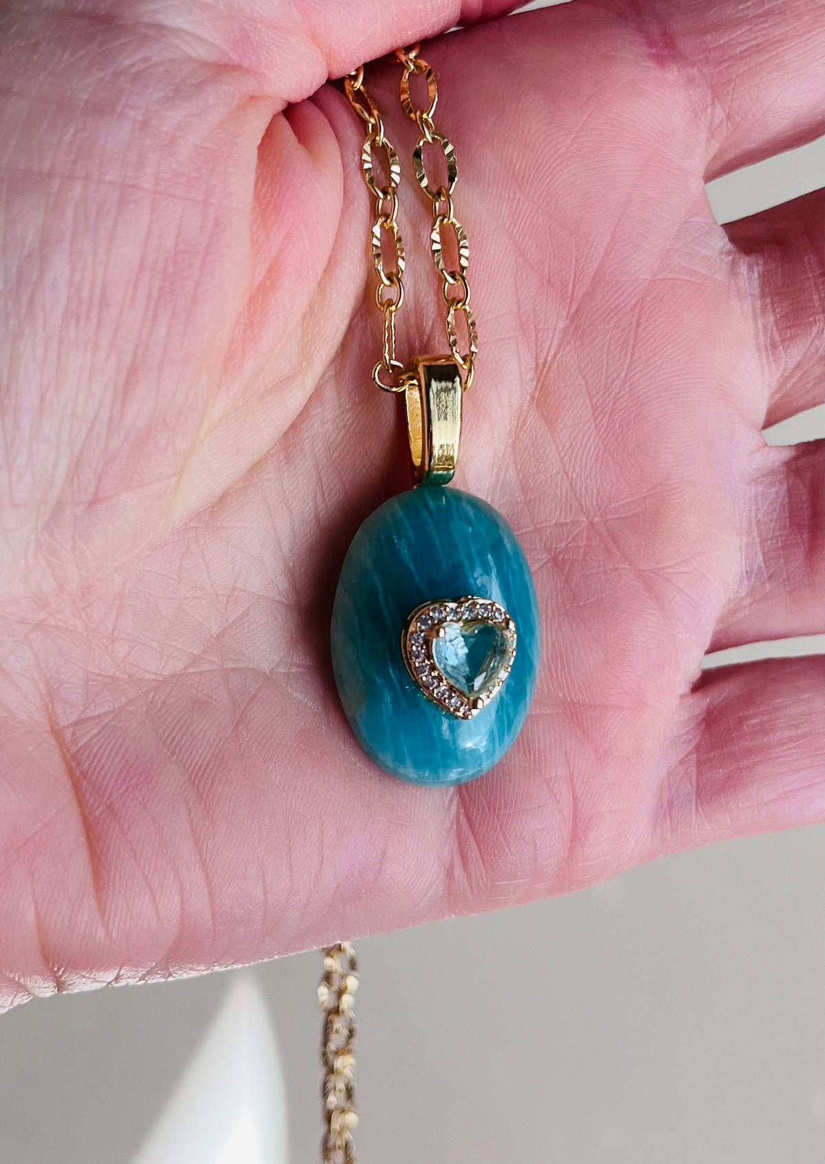 Collier sautoir grigri Amazonite