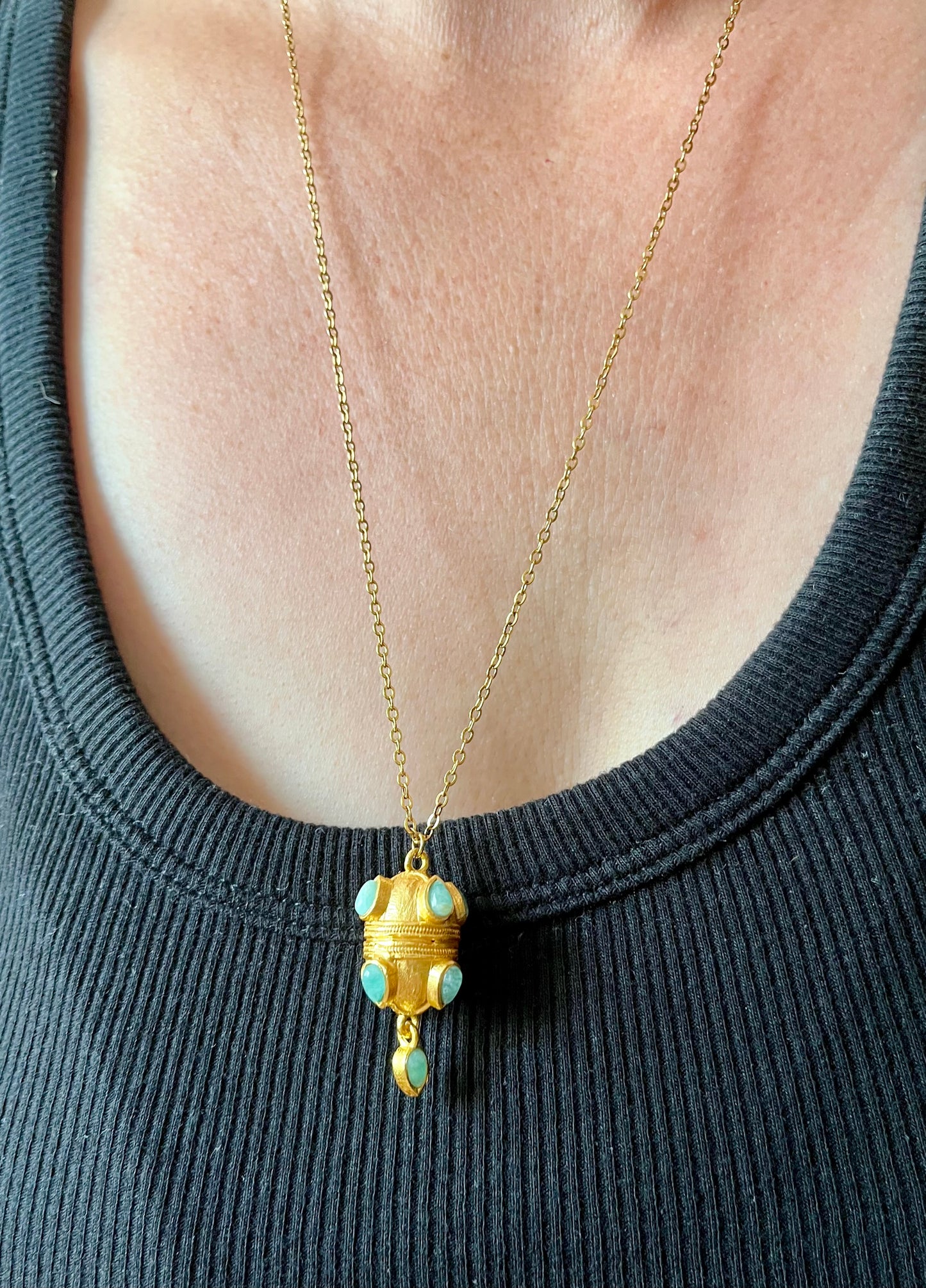 Collier sautoir talisman ethnique Amazonite