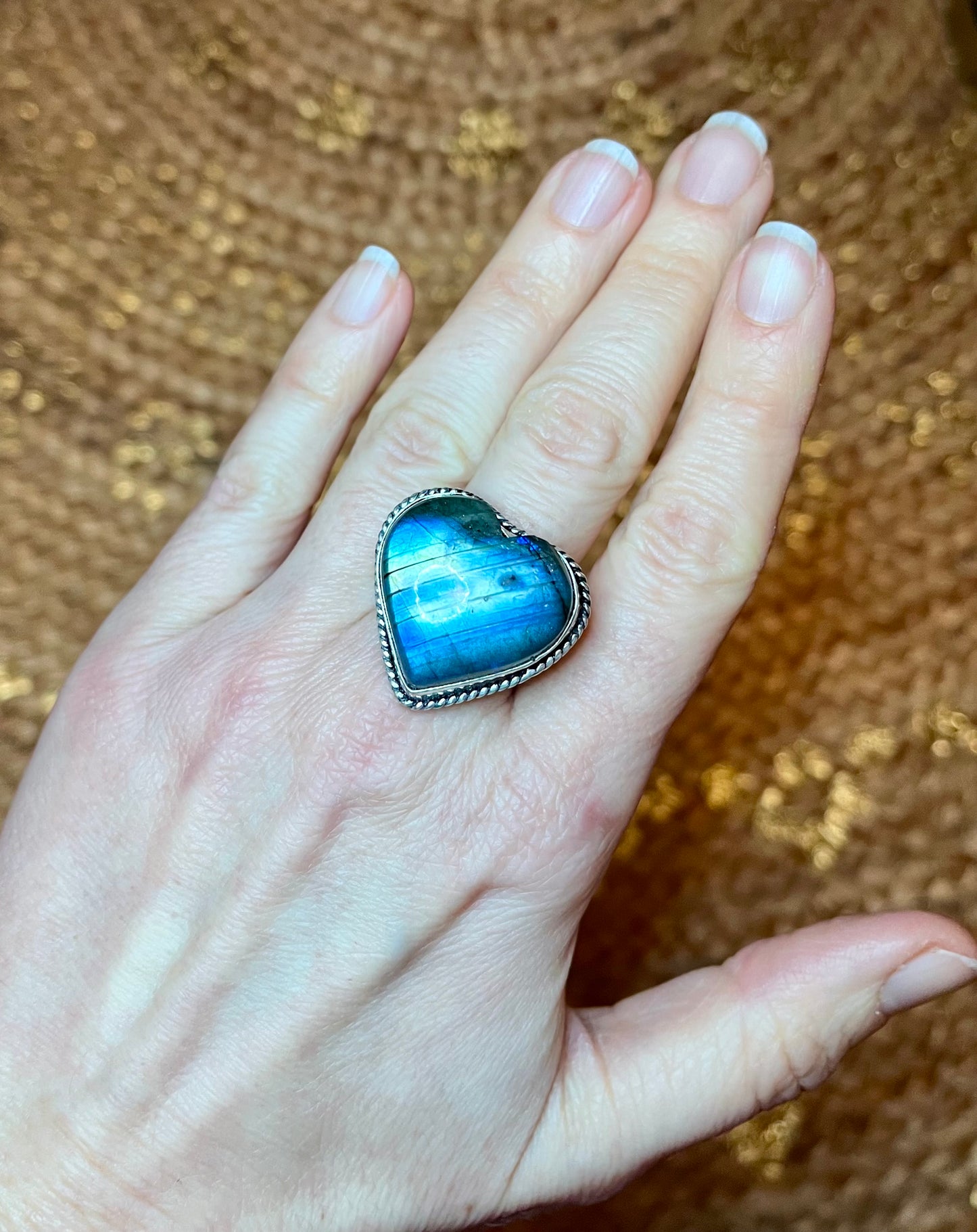 Bague coeur Labradorite et argent 925