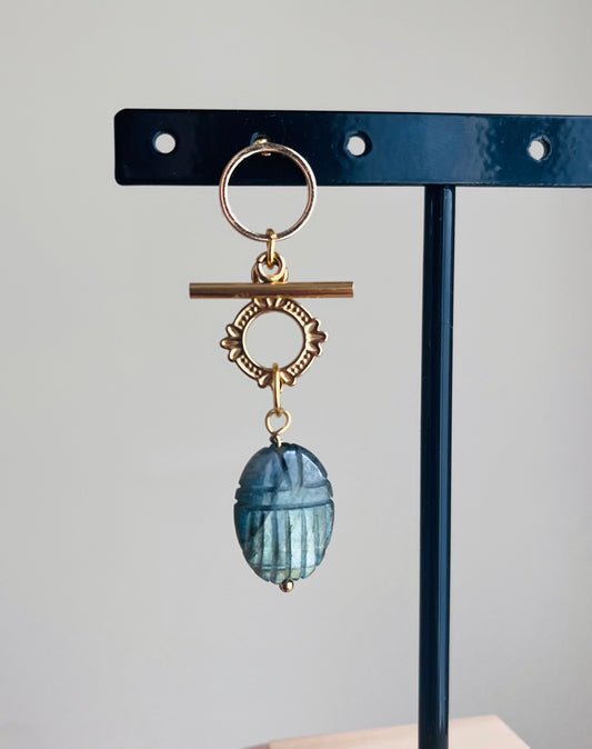 Single earring scarab amulet Labradorite