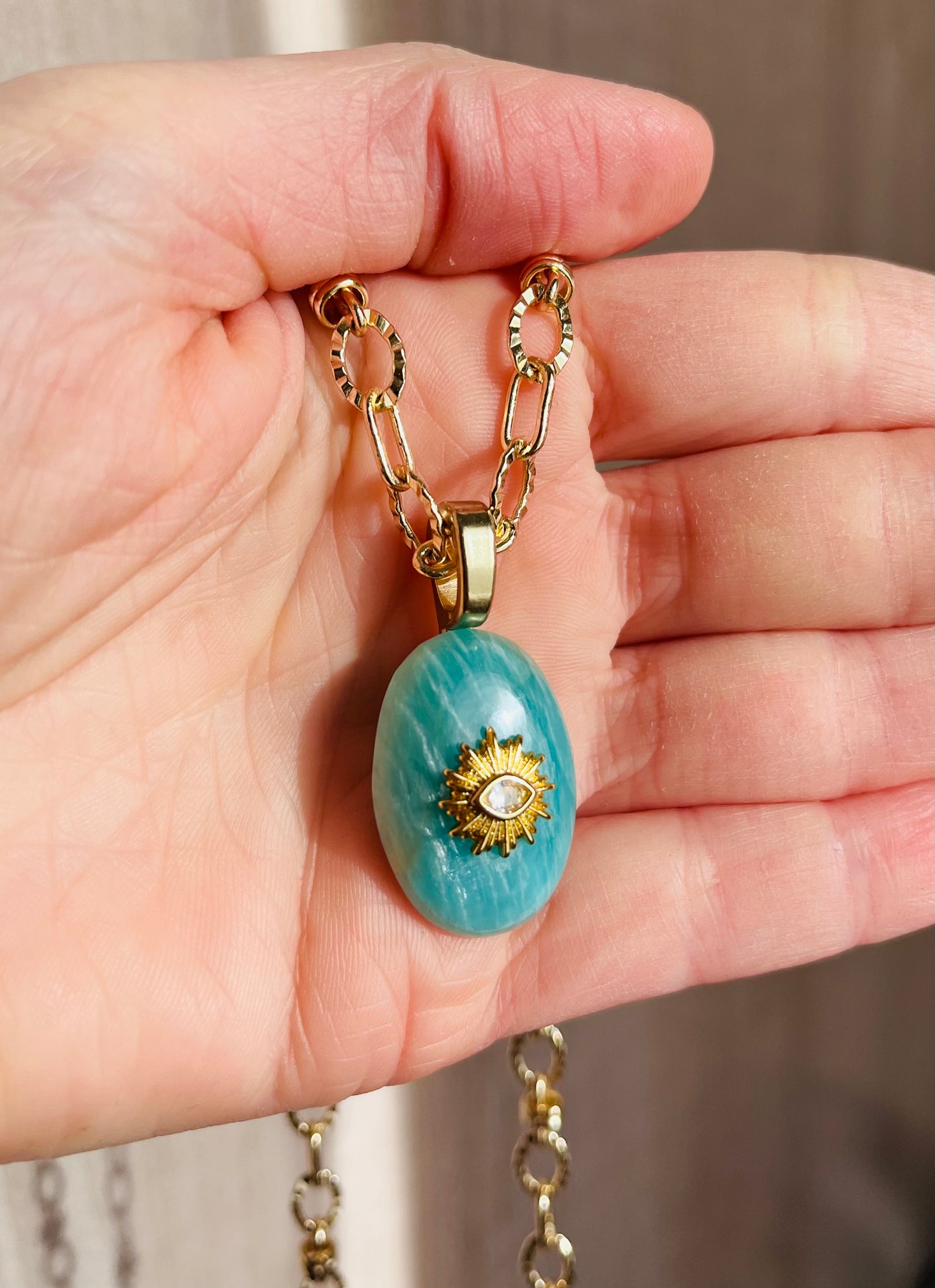 Collier amulette Amazonite zébrée
