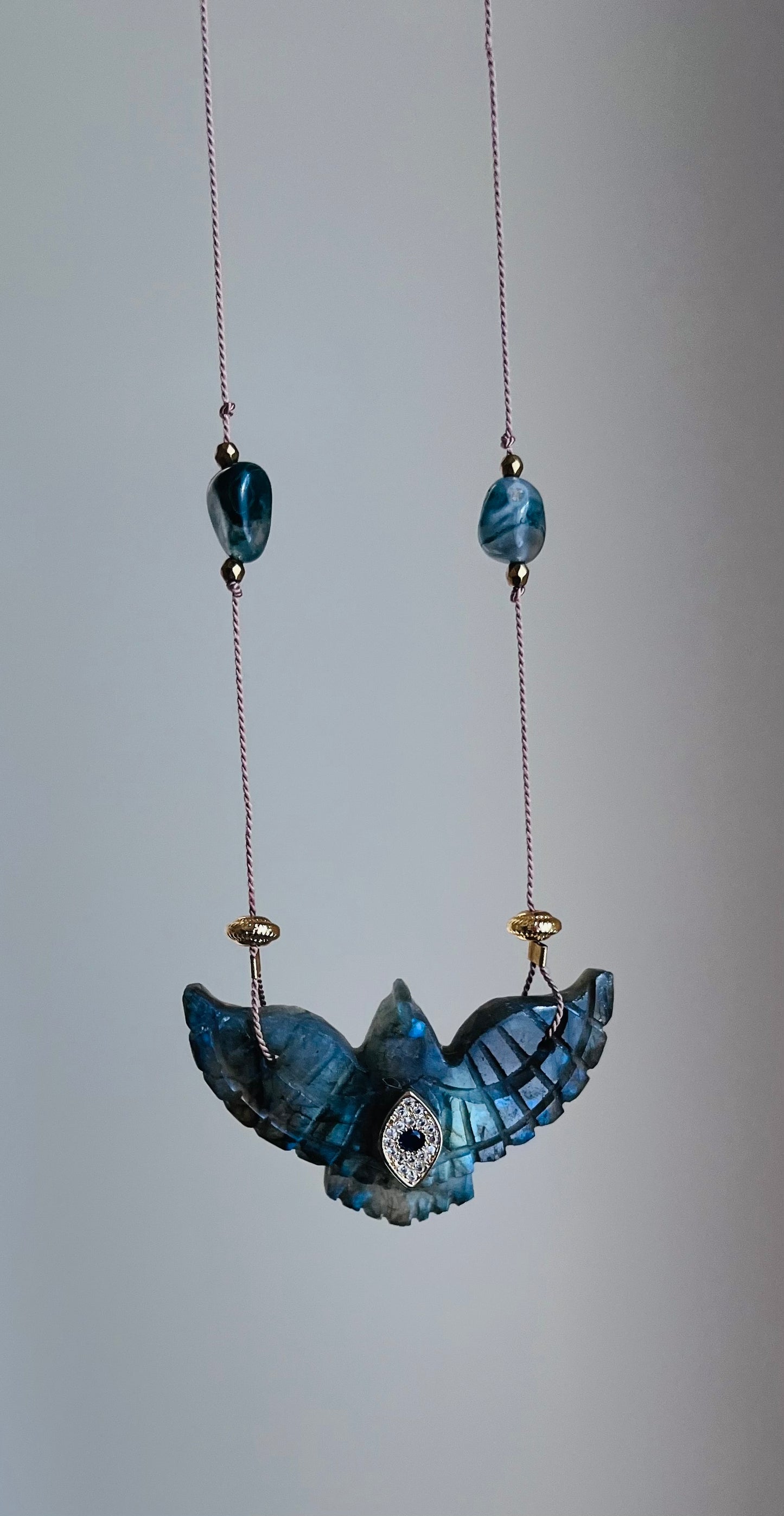 Sautoir phœnix Labradorite et Agate mousse