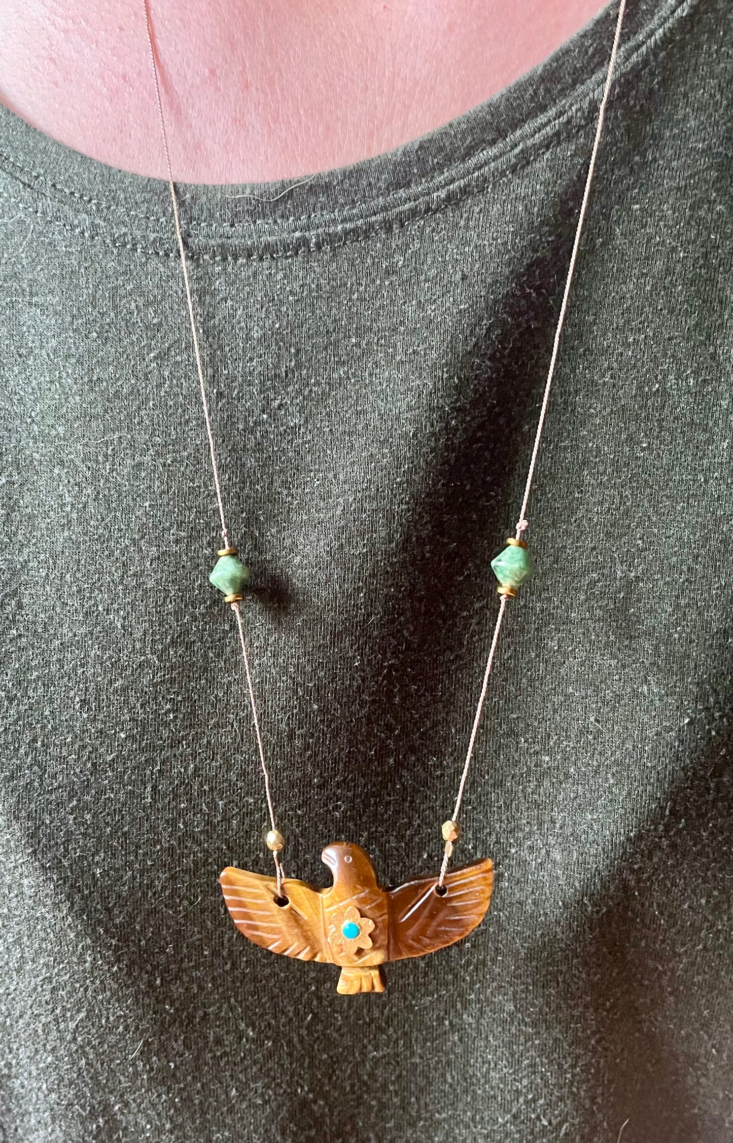 Collier Sautoir phœnix Œil de Tigre et Jade