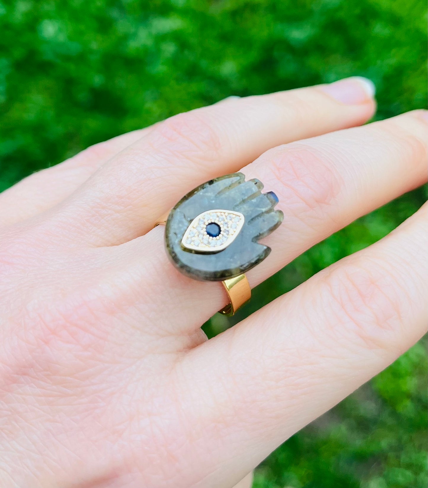 Bague main protectrice Labradorite