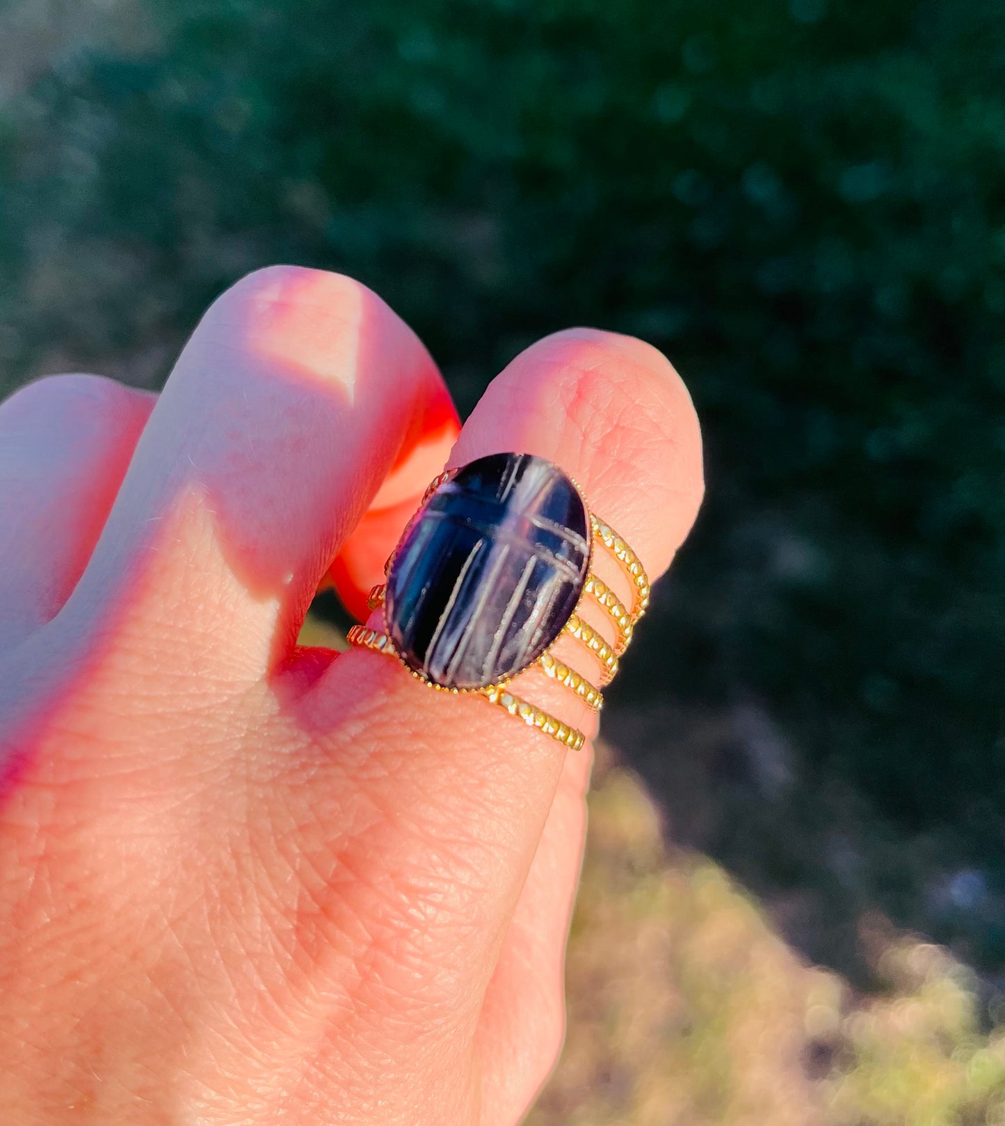 Bague amulette scarabée Fluorite