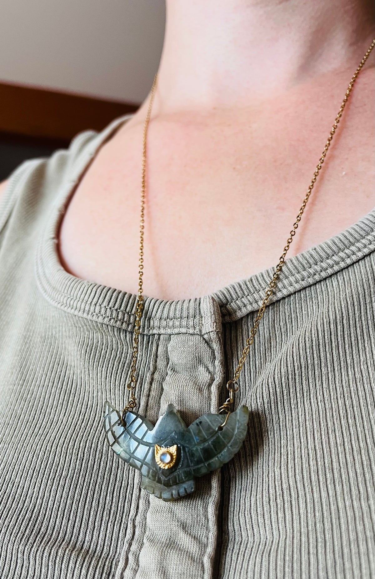 Collier Sautoir grigri phœnix Labradorite