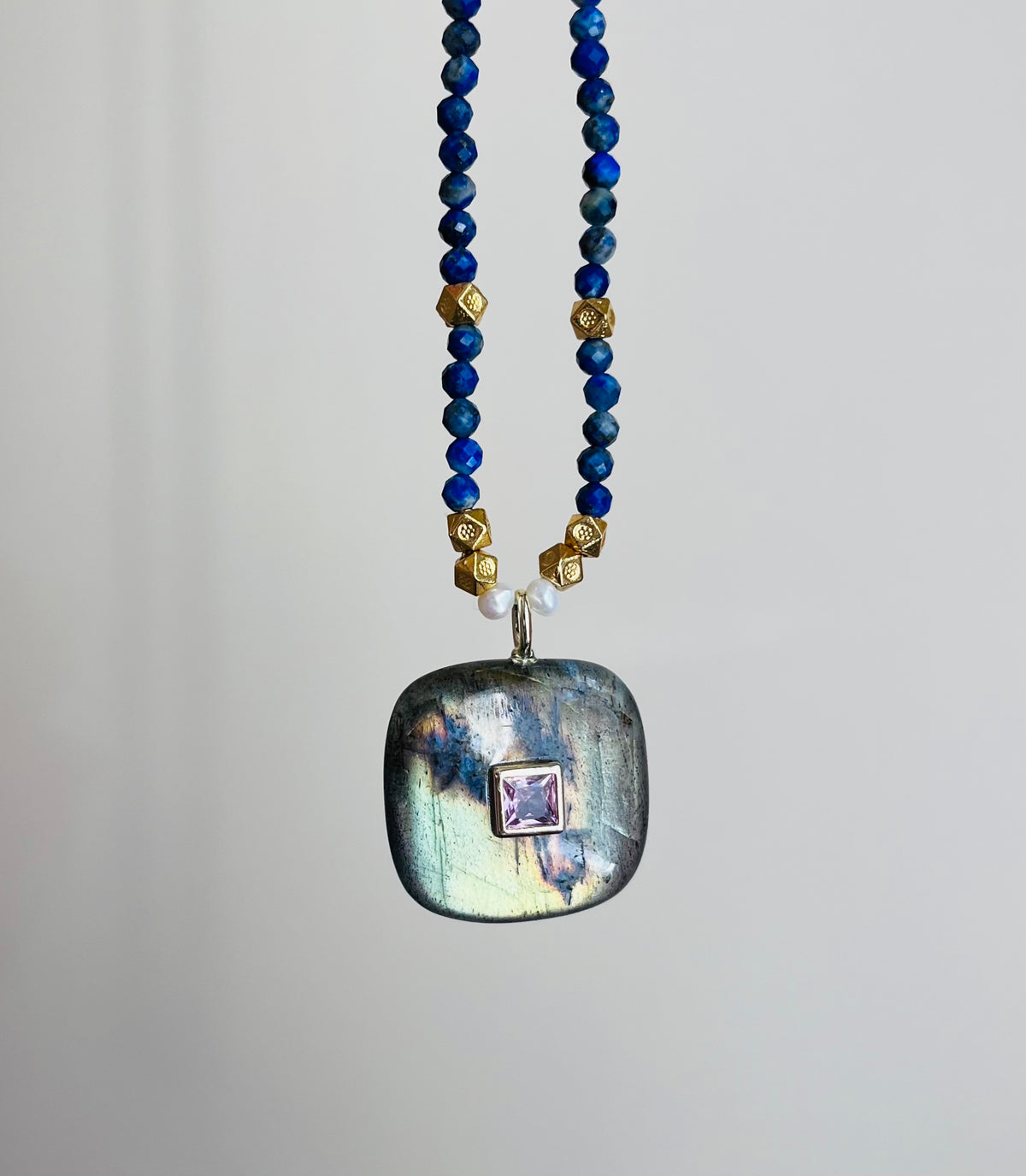 Collier talisman Labradorite et Lapis-Lazuli