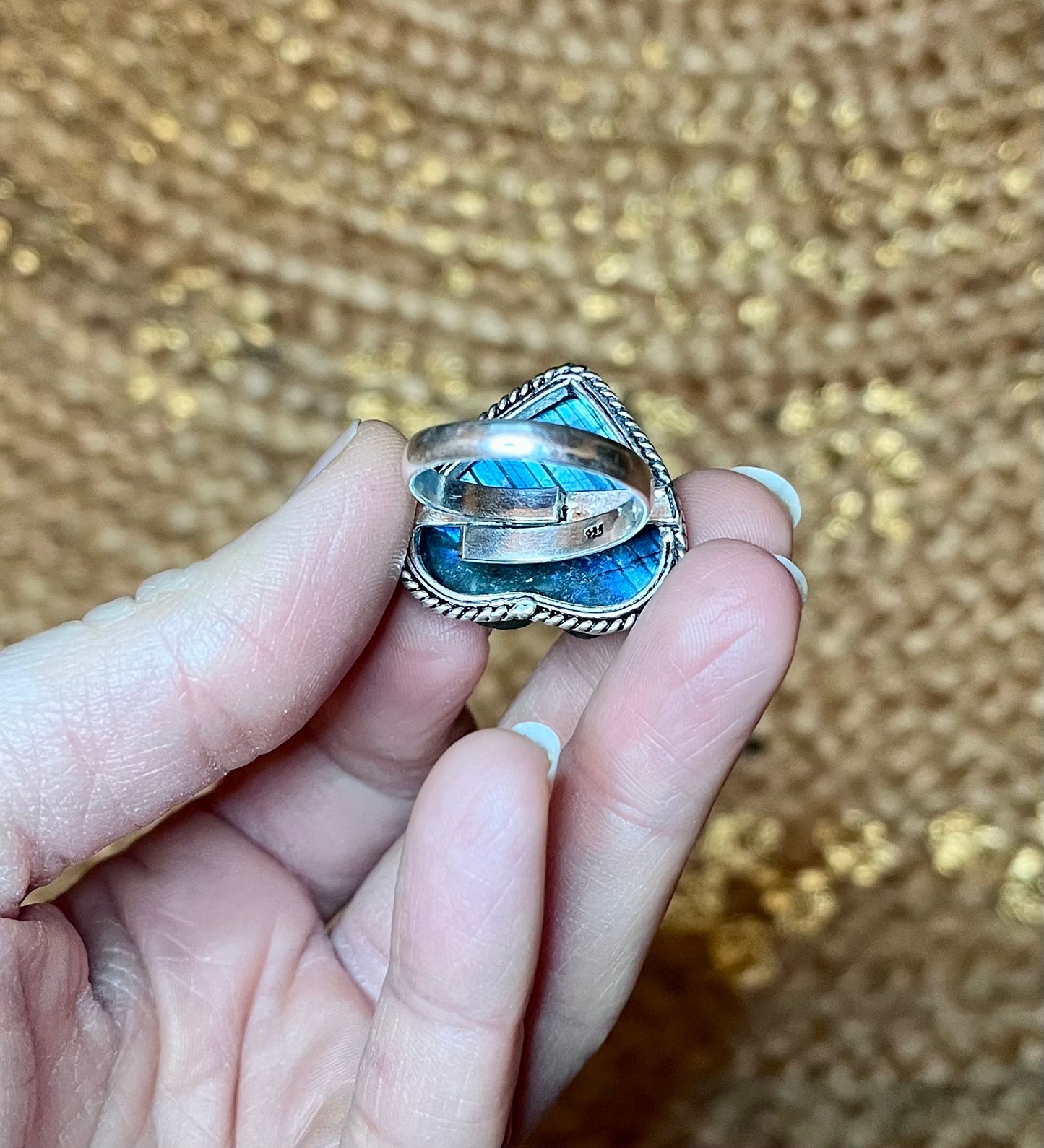 Bague coeur Labradorite et argent 925