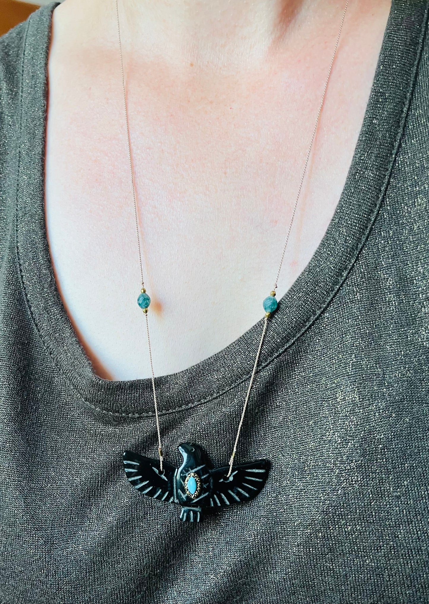 Collier sautoir phœnix Onyx noir