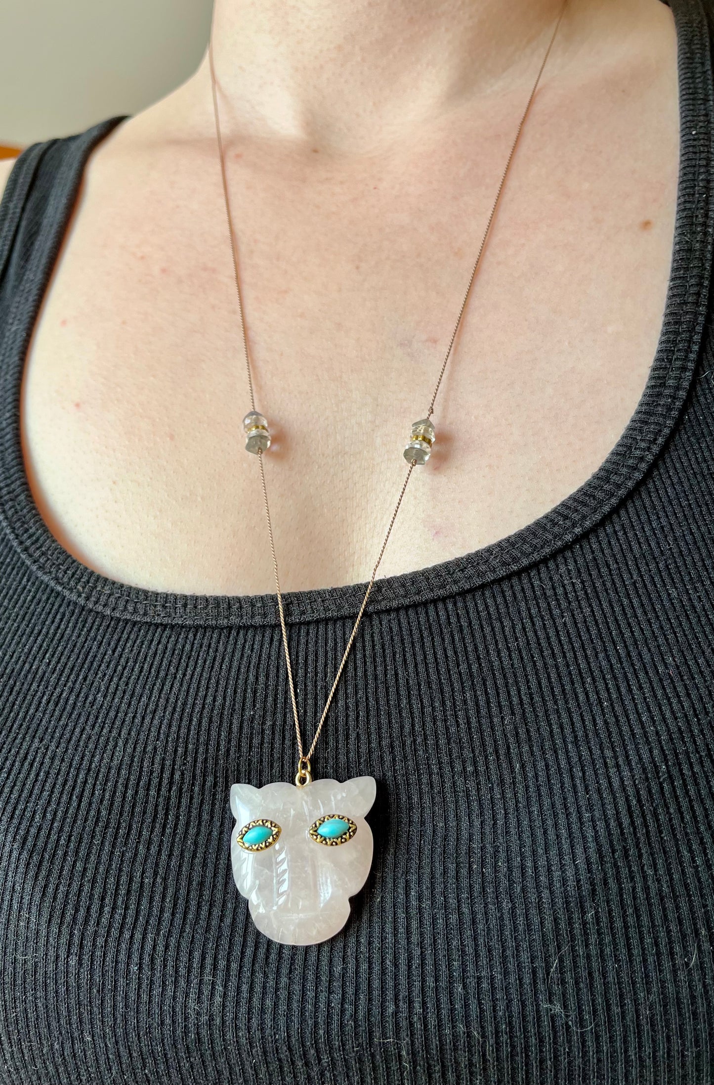 Collier sautoir talisman tigre Quartz rose