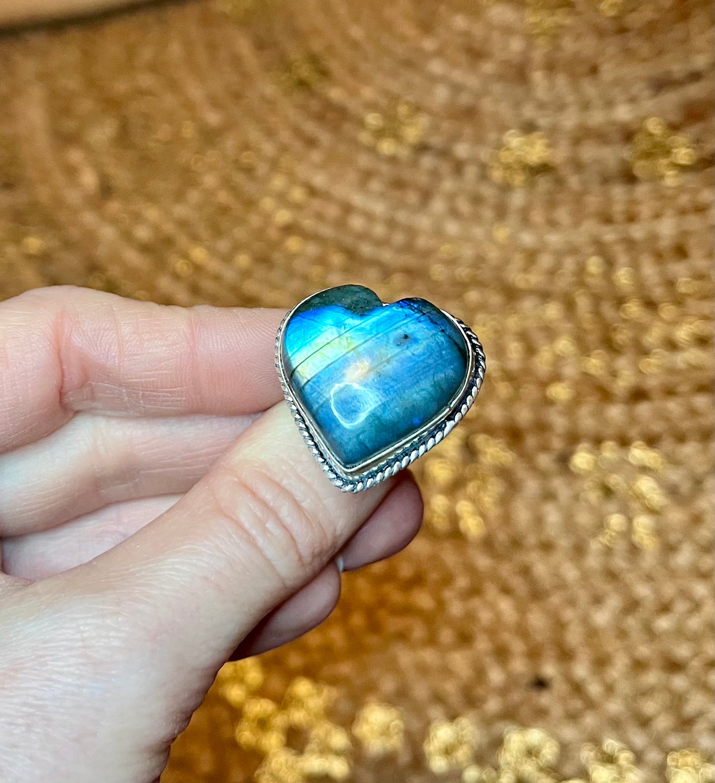 Bague coeur Labradorite et argent 925