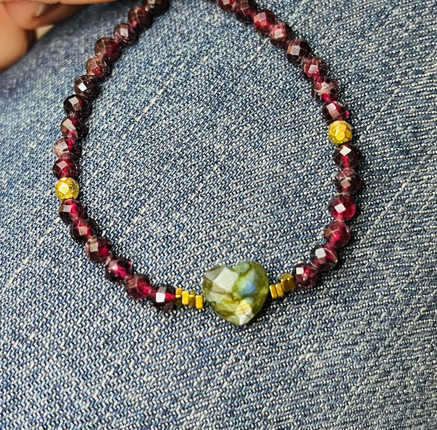 Bracelet cœur Labradorite et Grenat