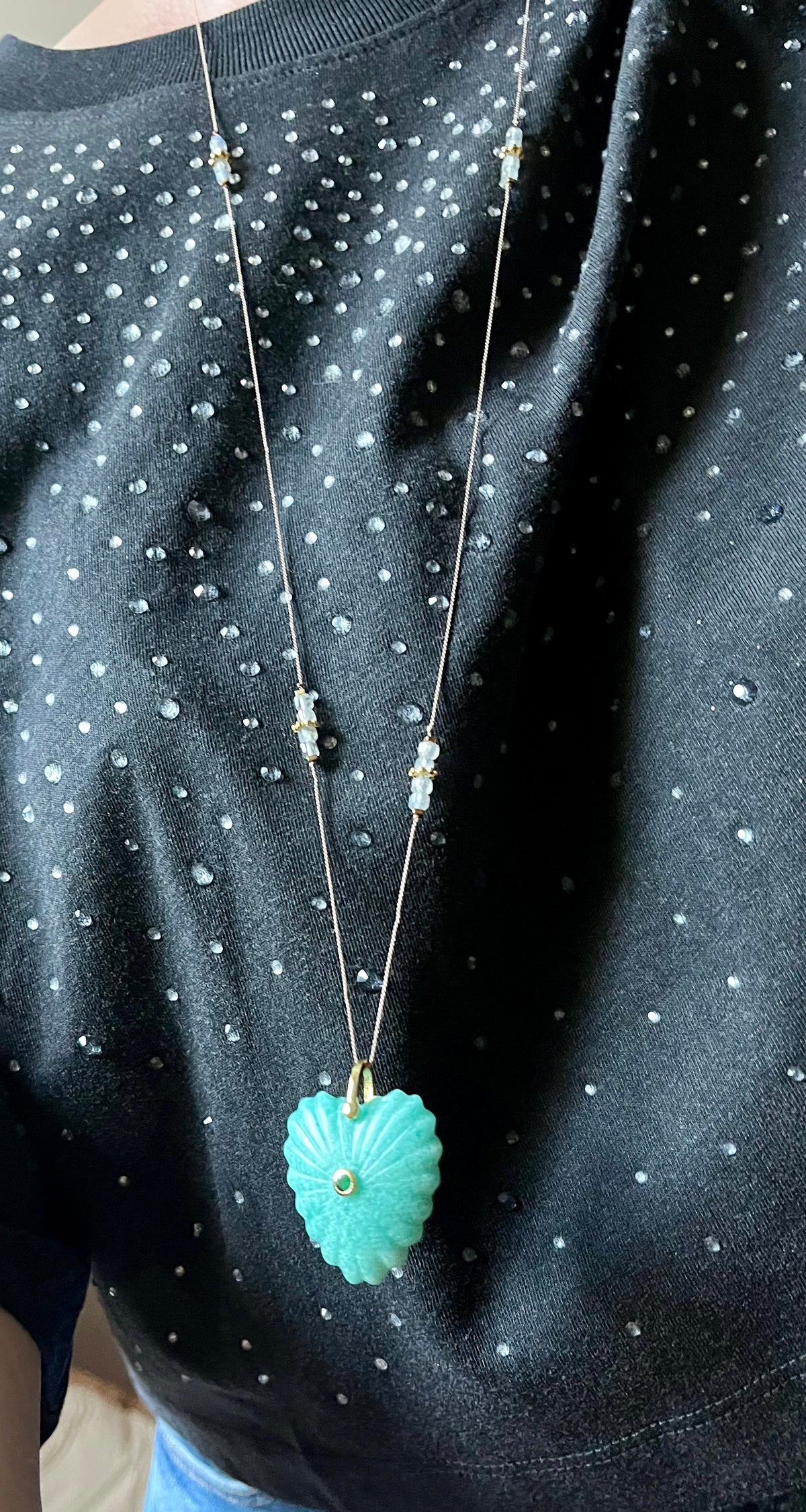 Collier sautoir cœur Amazonite
