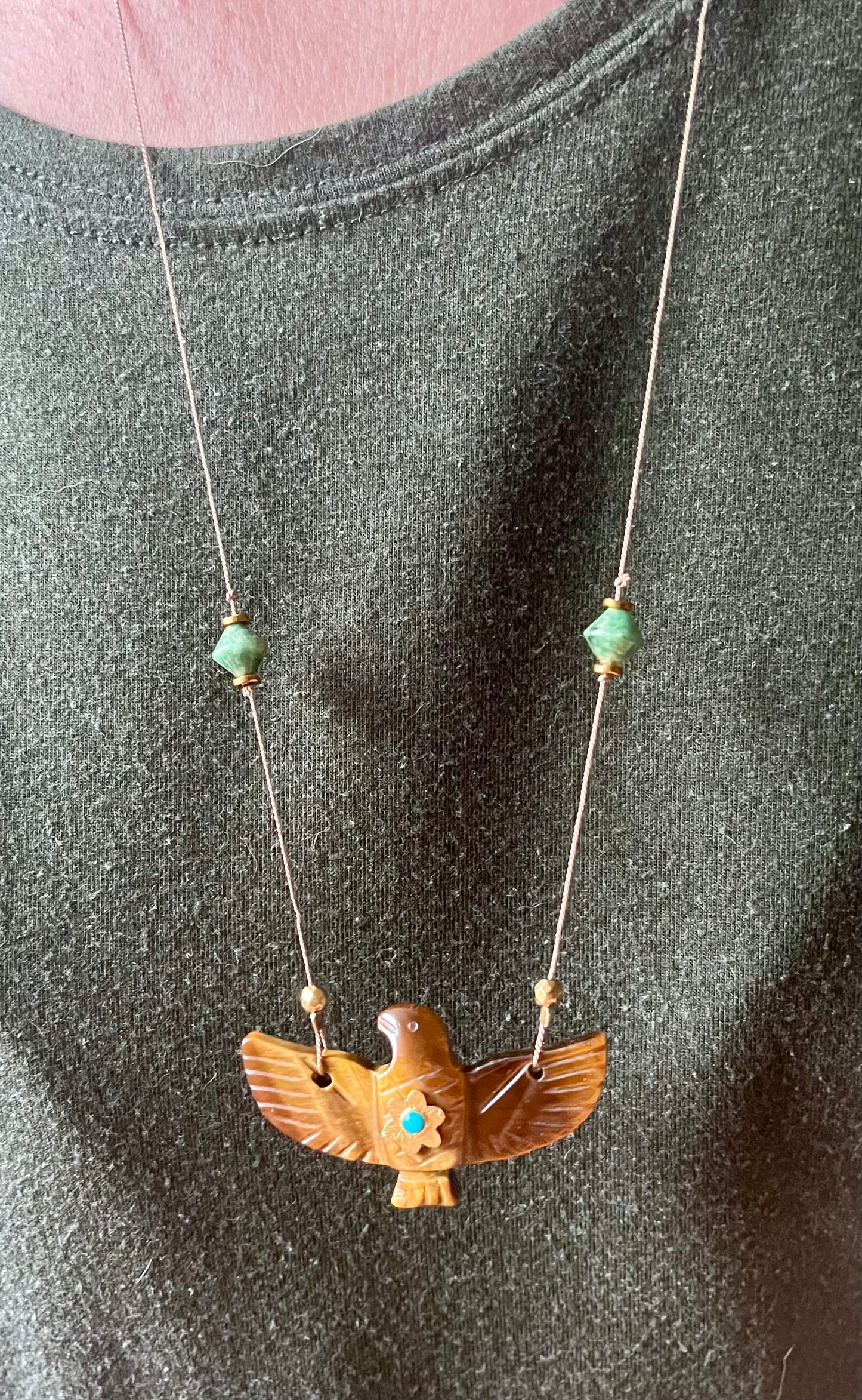 Collier Sautoir phœnix Œil de Tigre et Jade