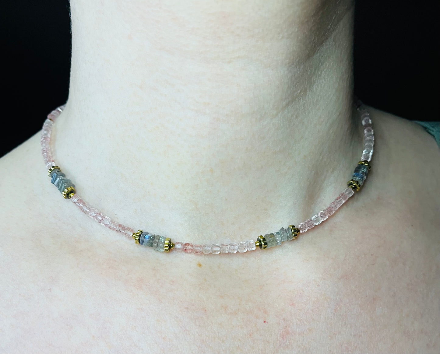 Collier Quartz fraise et Labradorite