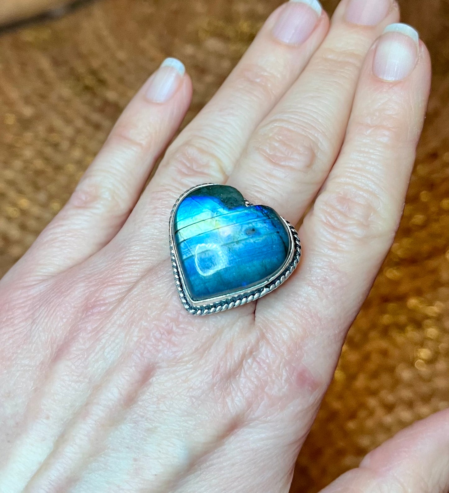 Bague coeur Labradorite et argent 925