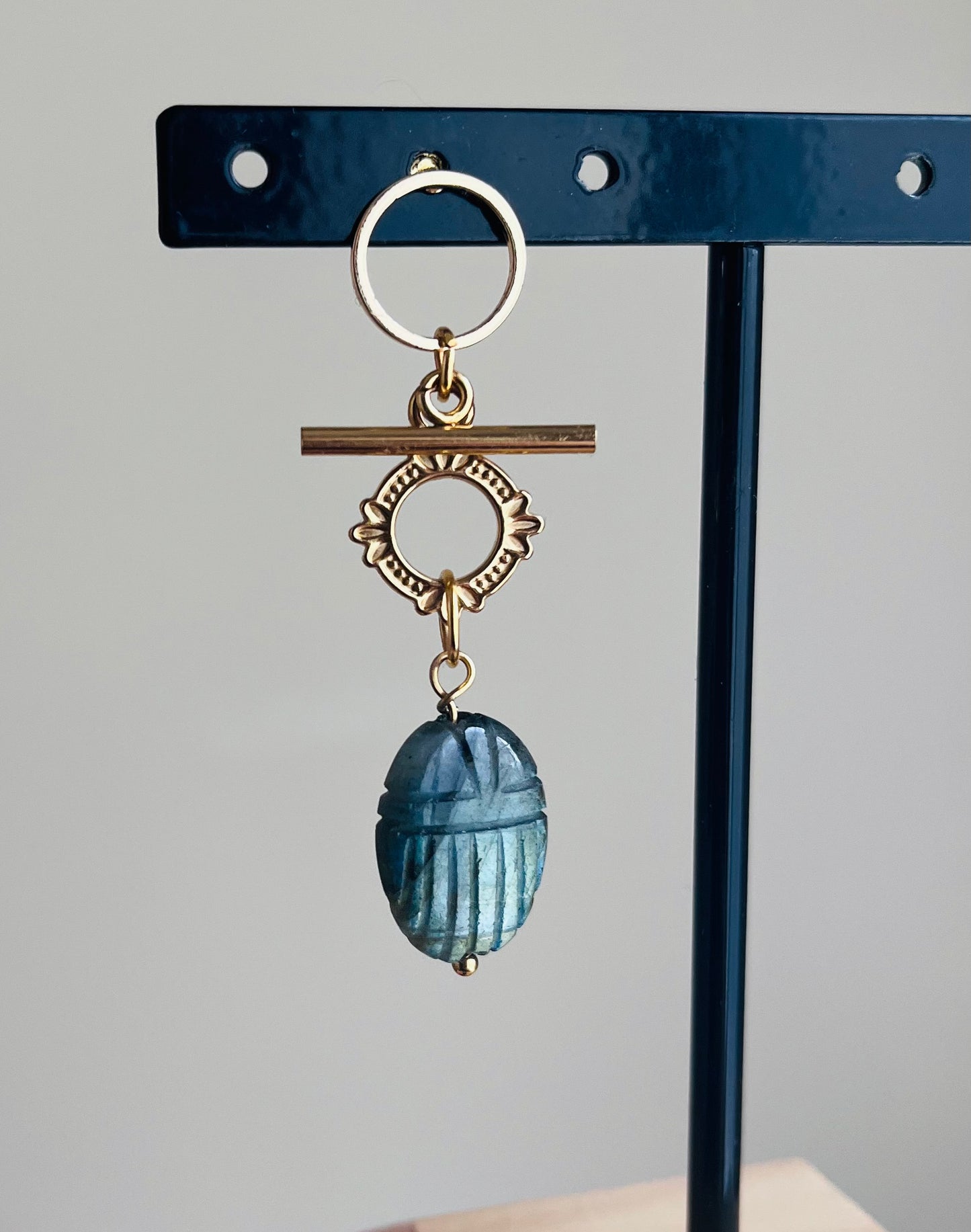 Single earring scarab amulet Labradorite
