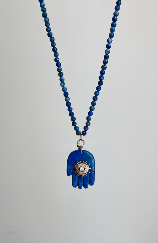 Collier Talisman main protectrice Lapis-lazuli
