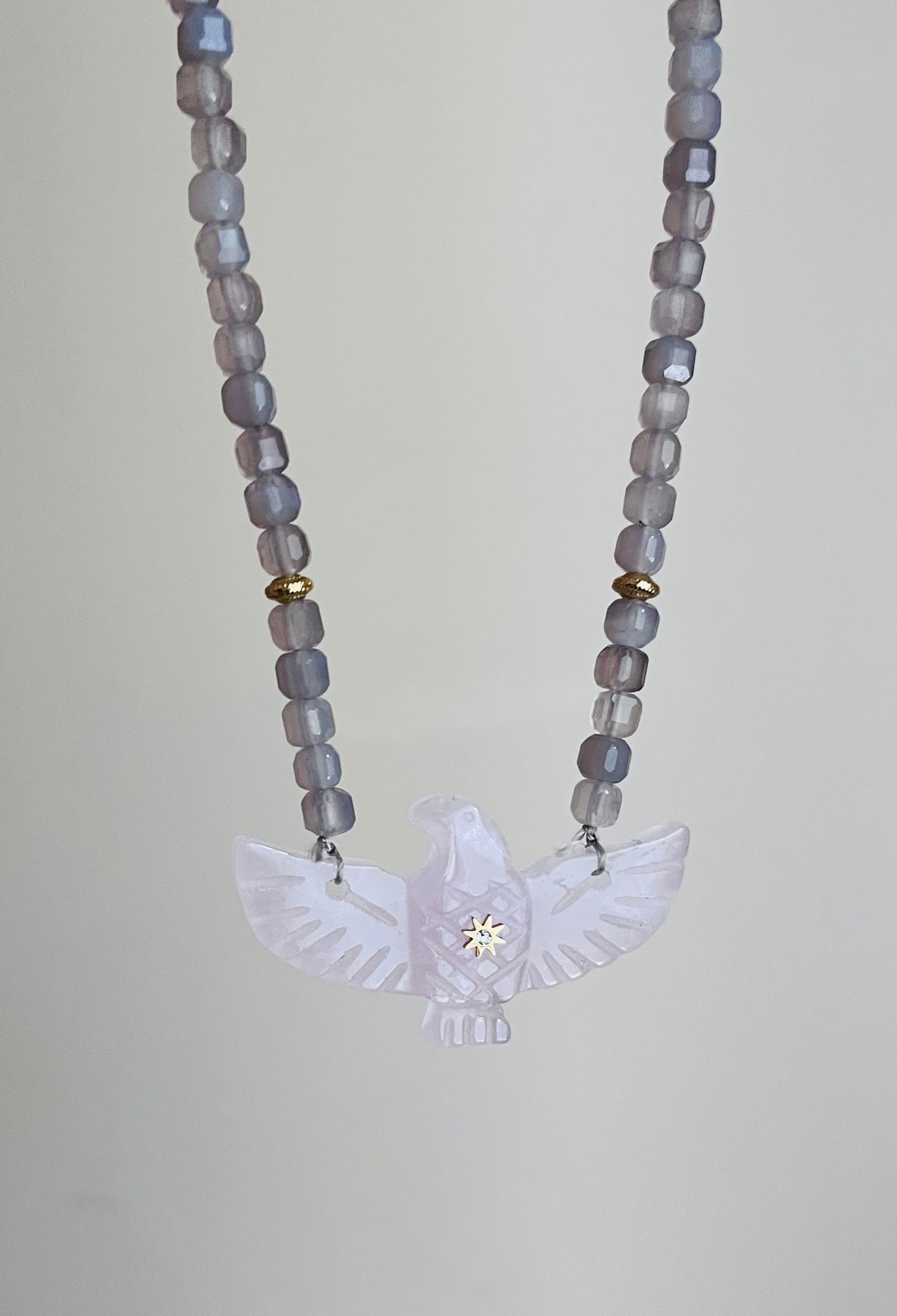 Collier phœnix Quartz rose et Labradorite