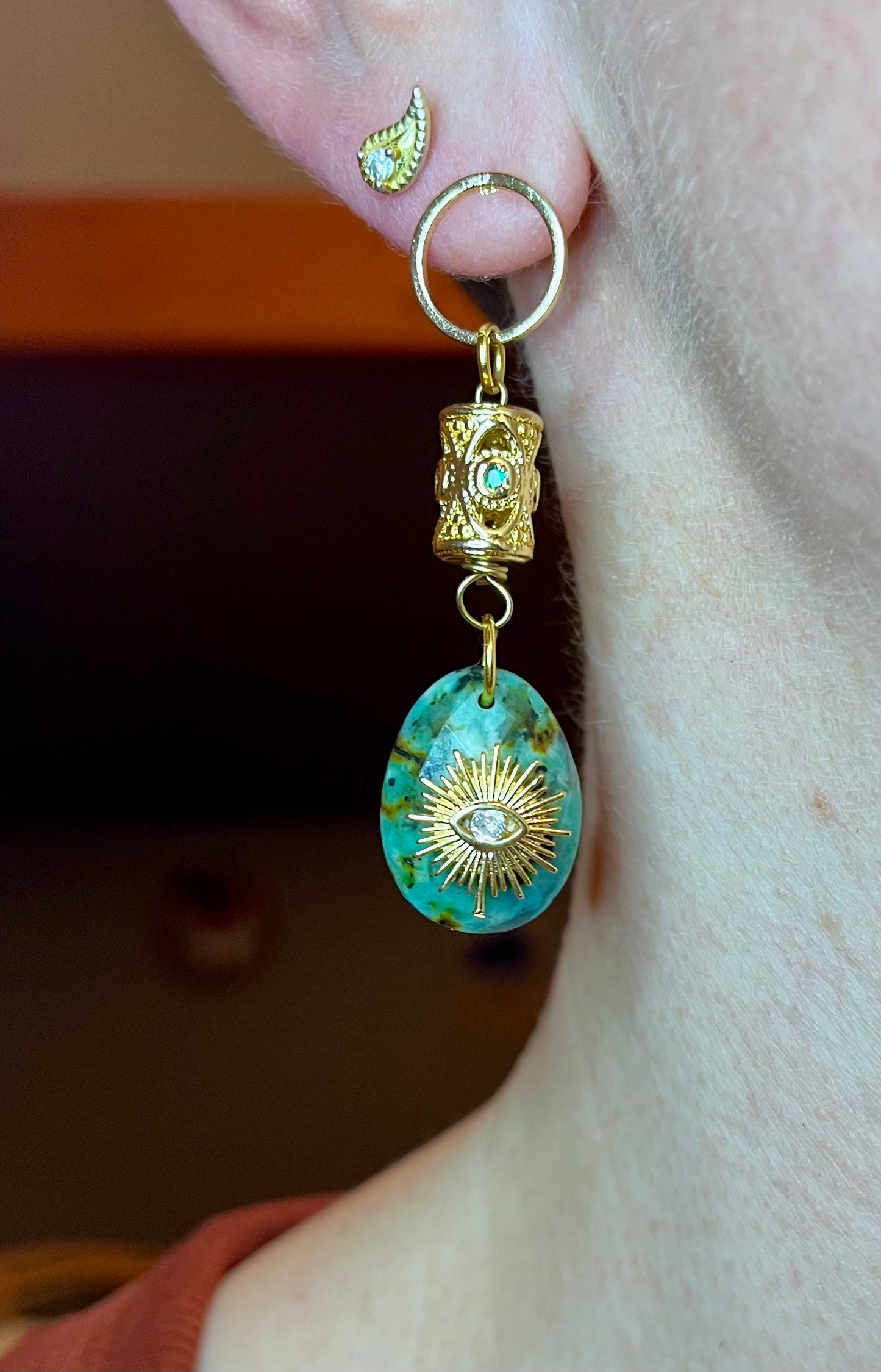 Mono boucle talisman Turquoise Africaine