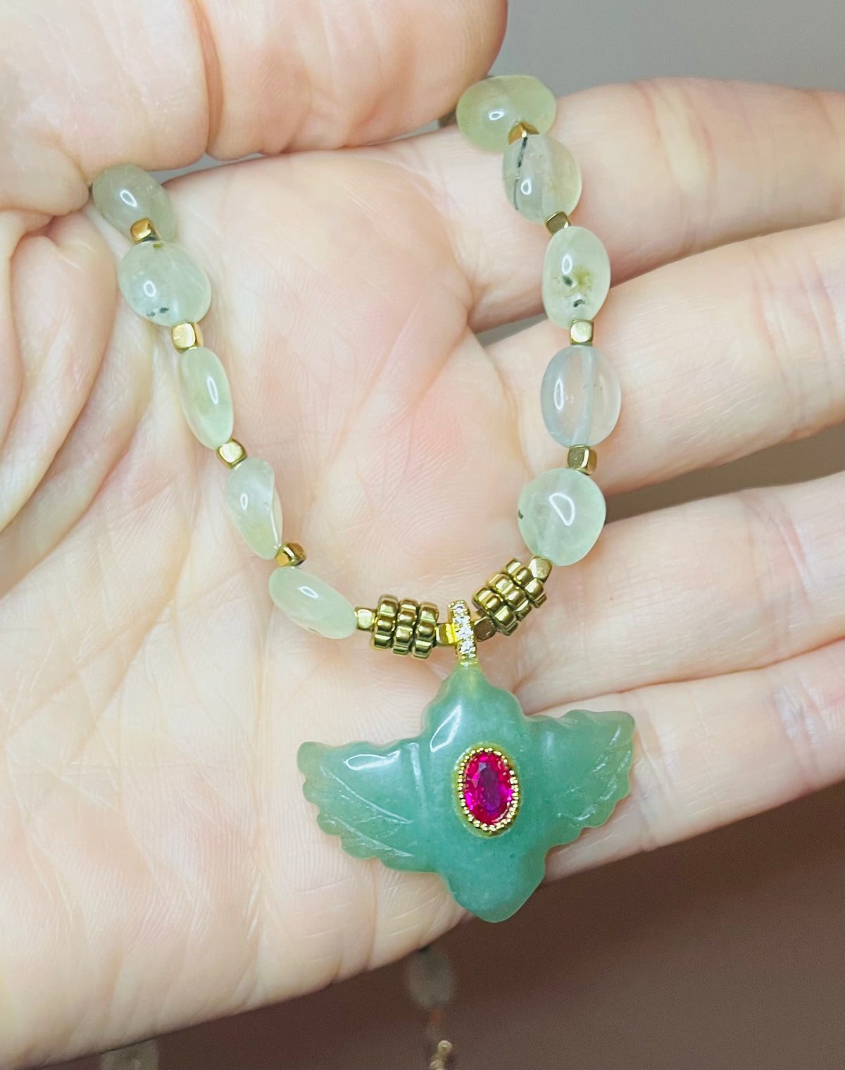 Collier talisman Aventurine et Préhnite