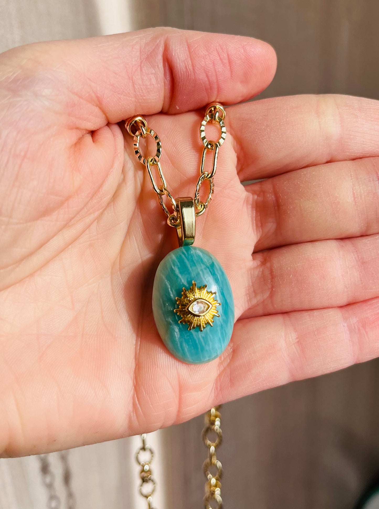 Collier amulette Amazonite zébrée